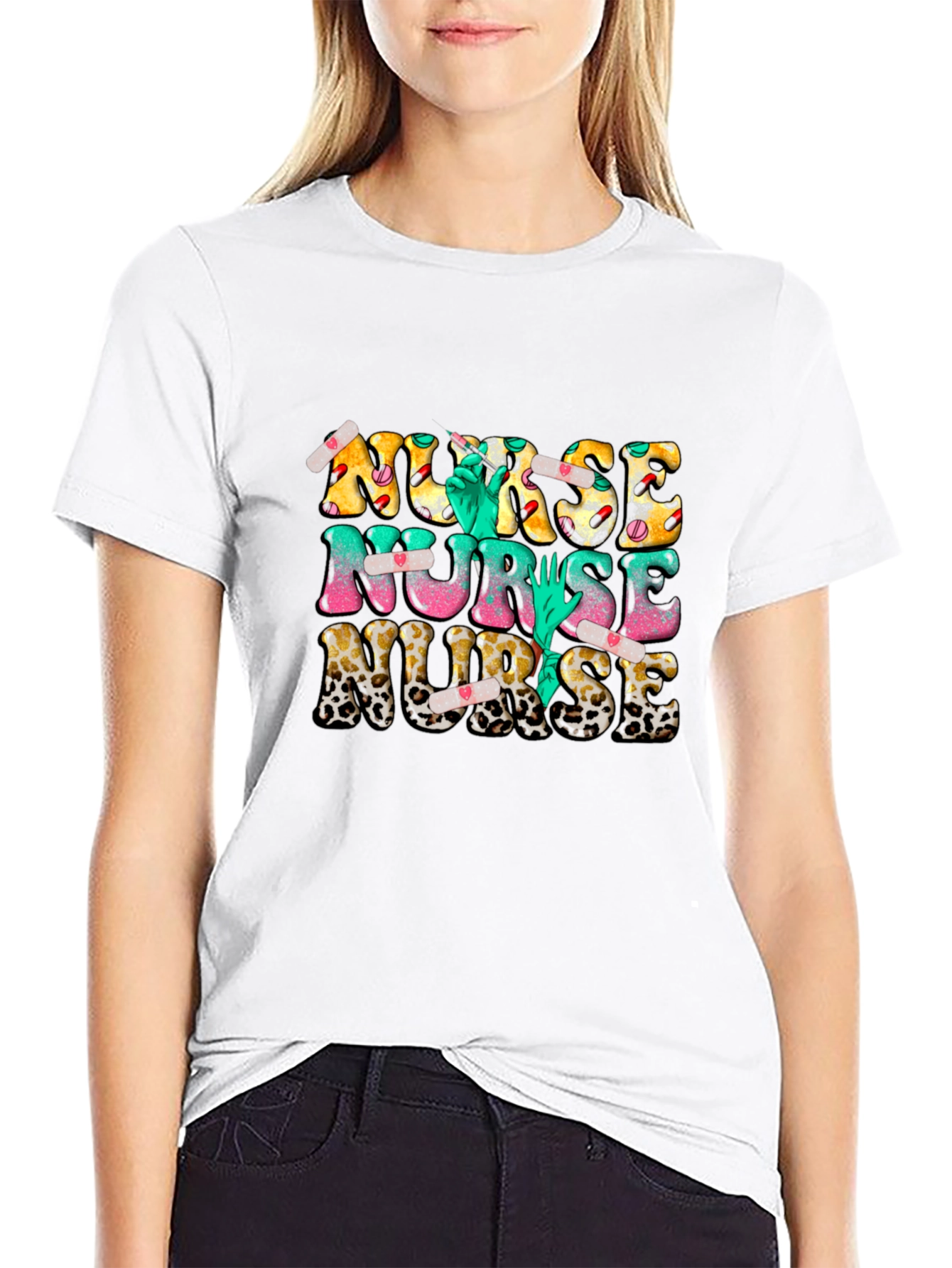 Novelty Nurse T-Shirt - Leopard Print & Graphics