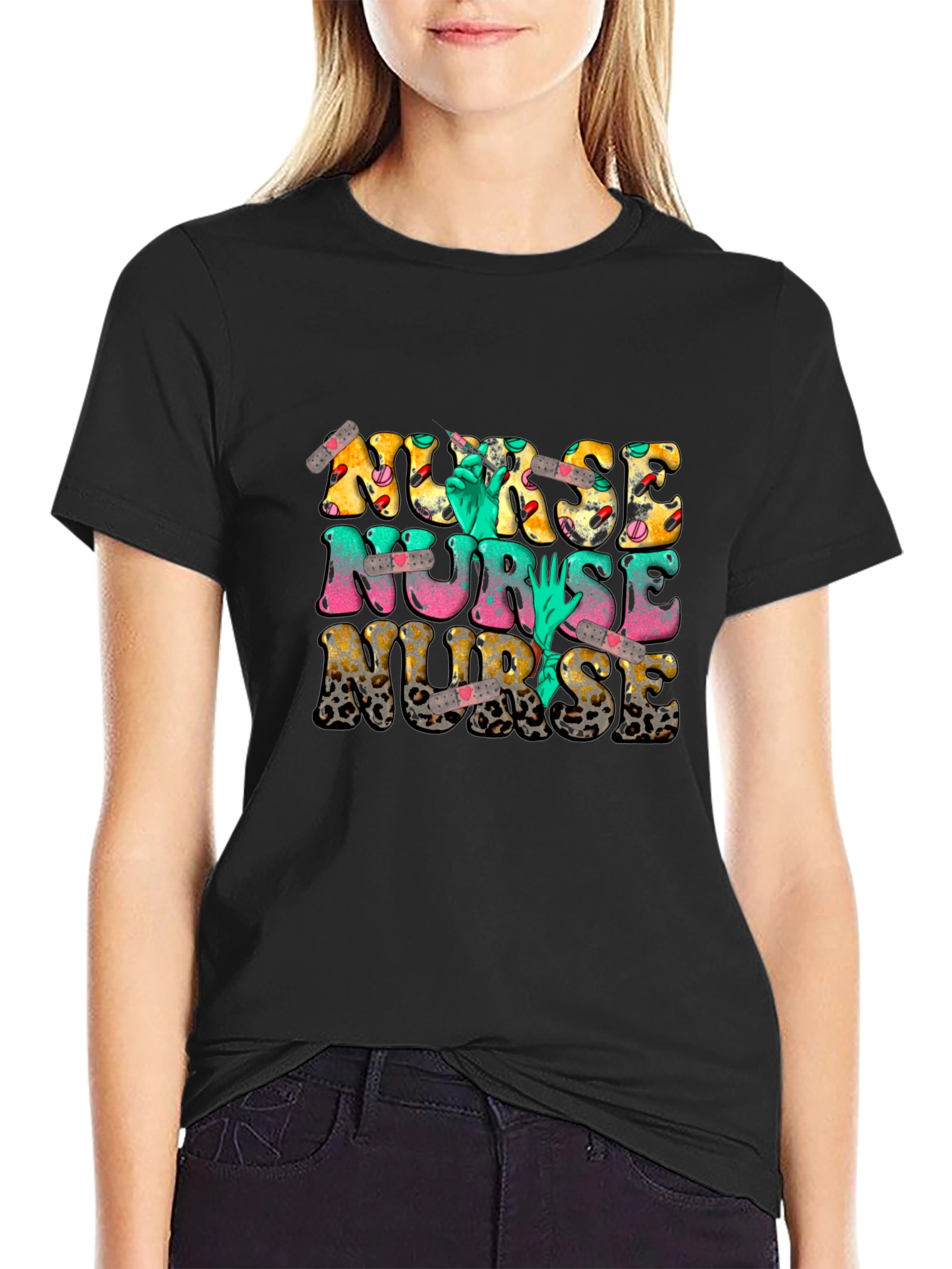 Novelty Nurse T-Shirt - Leopard Print & Graphics