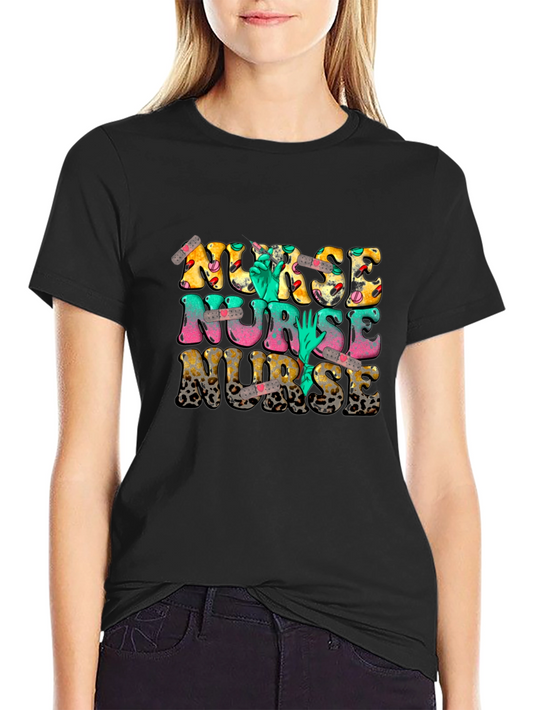Novelty Nurse T-Shirt - Leopard Print & Graphics