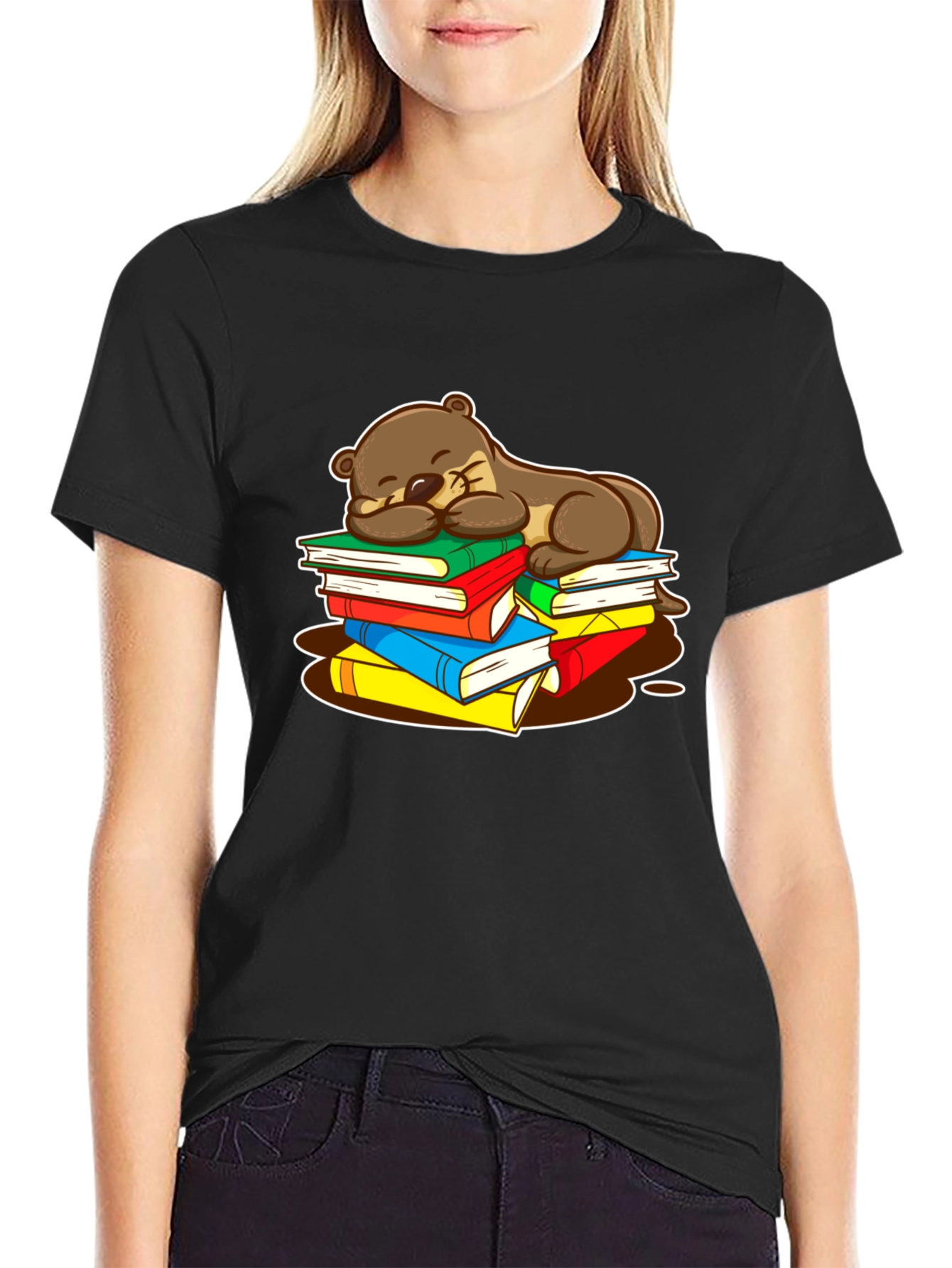 Otter Sleeping on Books T-Shirt