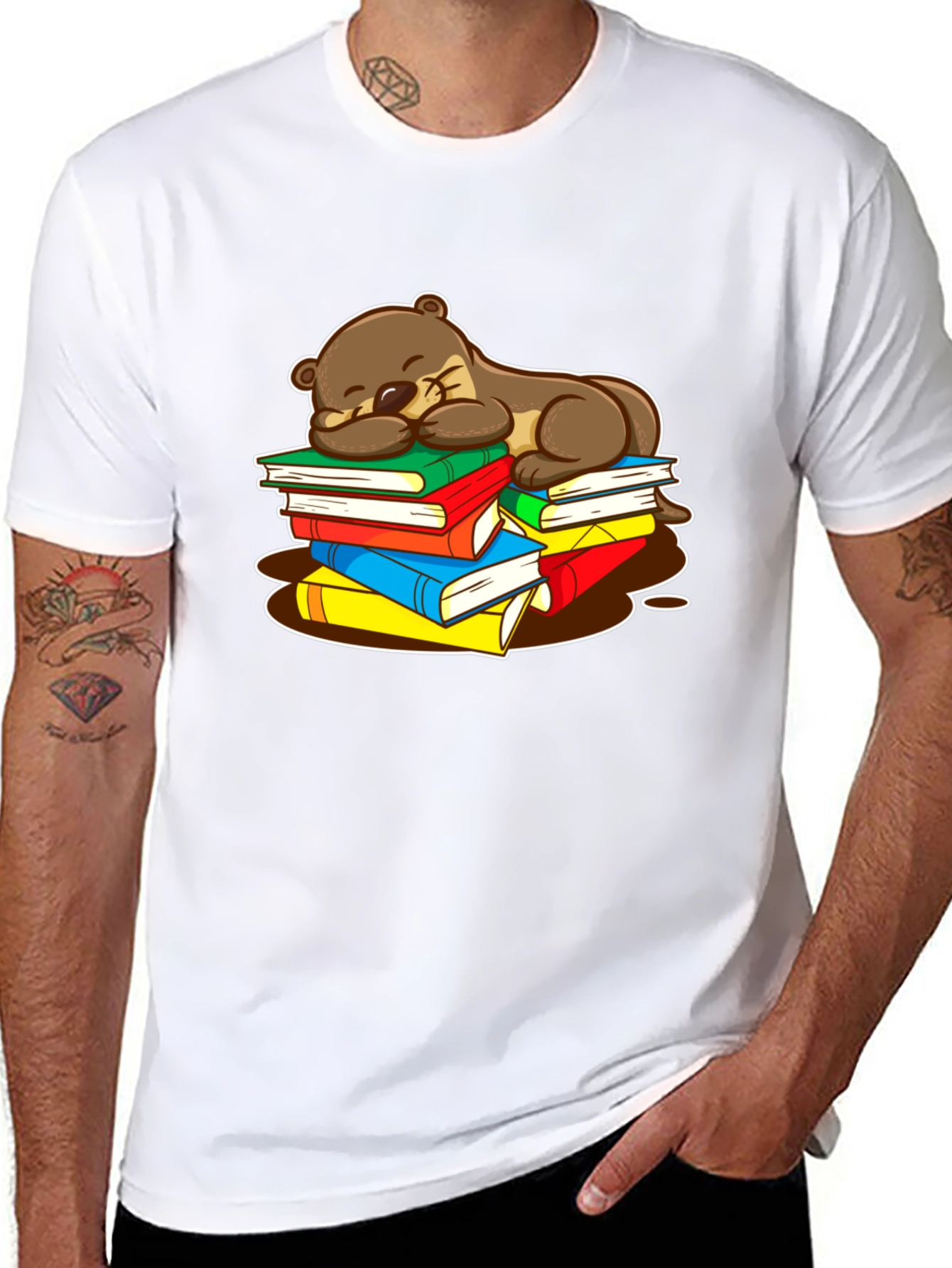 Otter Sleeping on Books T-Shirt