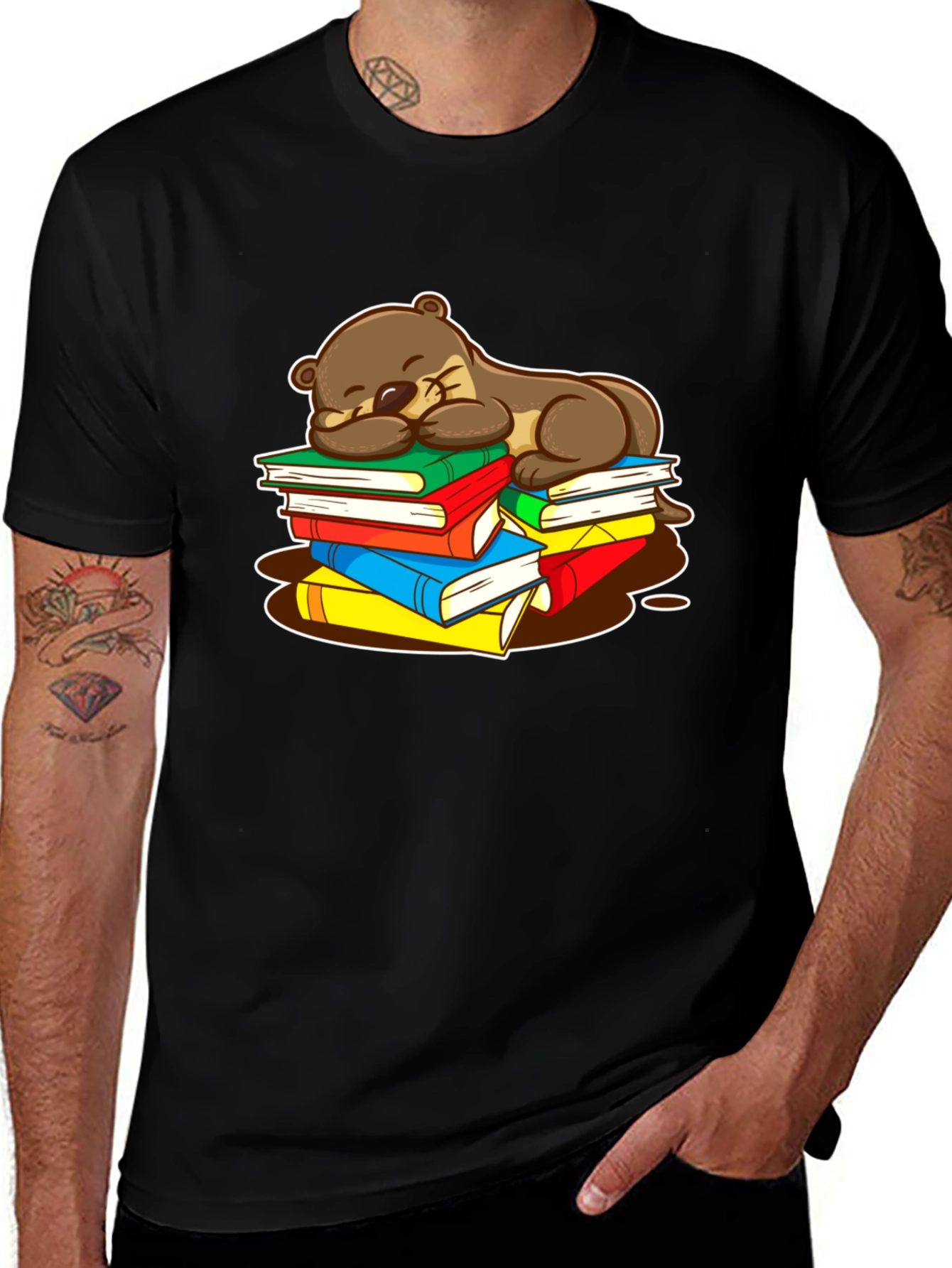 Otter Sleeping on Books T-Shirt