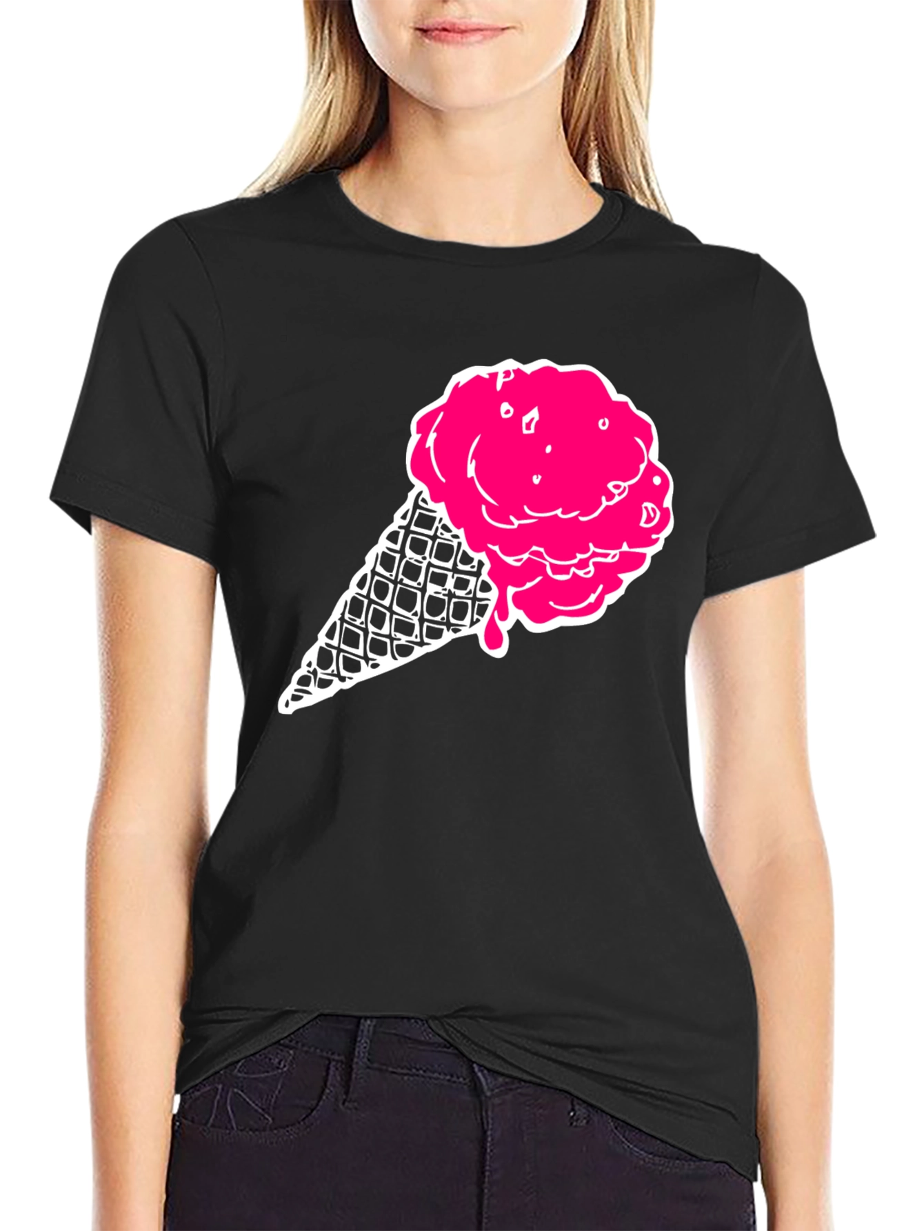 Ice Cream Graphic Tee - Black Cotton T-Shirt