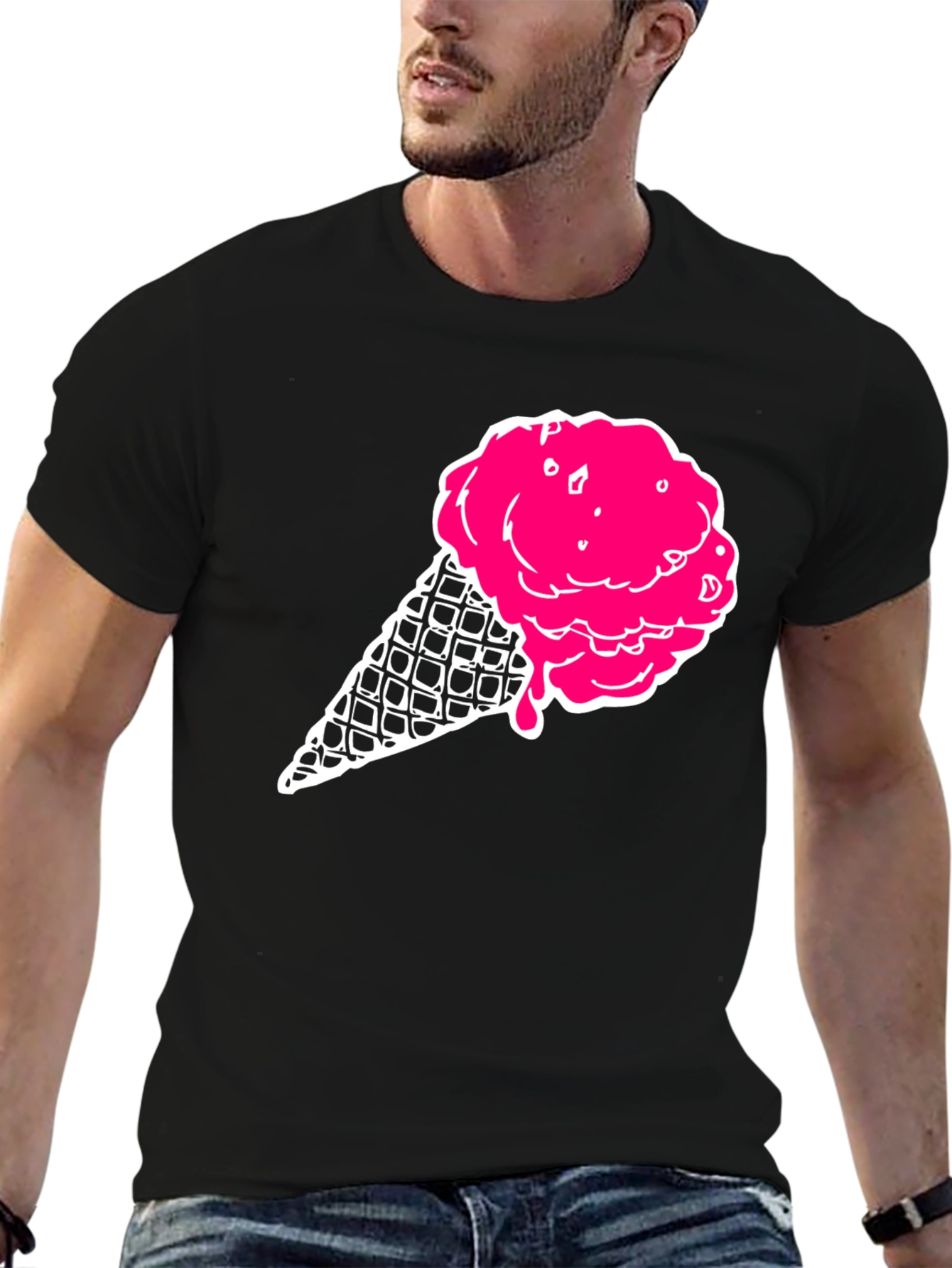 Ice Cream Graphic Tee - Black Cotton T-Shirt
