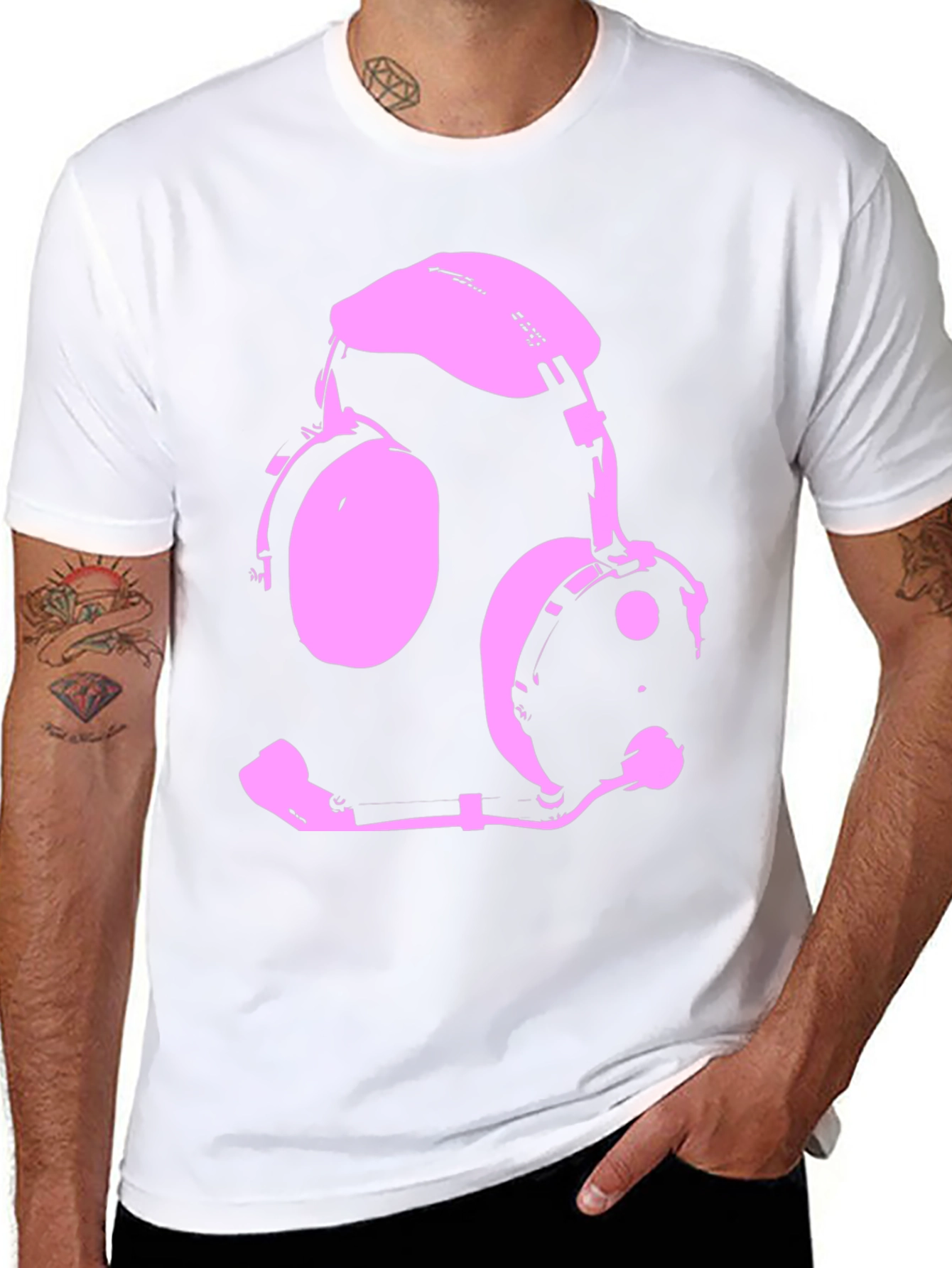 Pink Headset Graphic Black T-Shirt