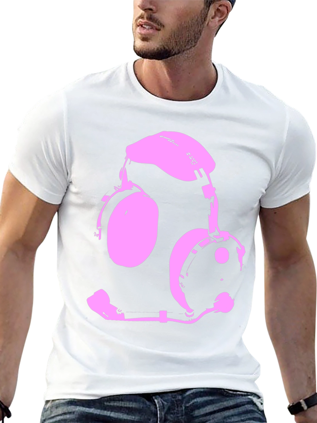 Pink Headset Graphic Black T-Shirt