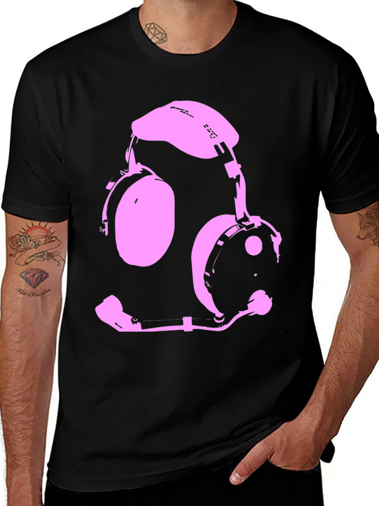 Pink Headset Graphic Black T-Shirt