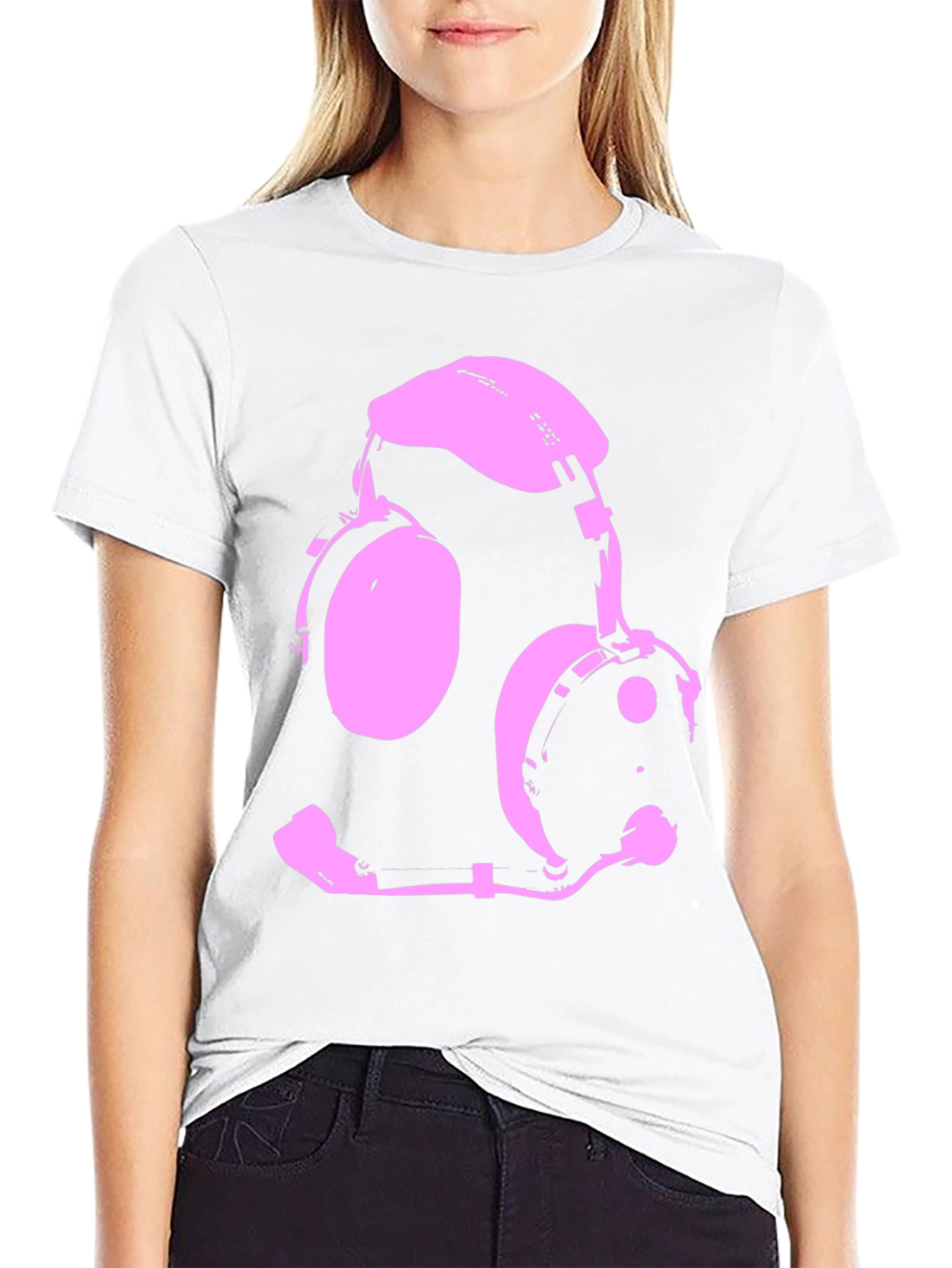 Pink Headset Graphic Black T-Shirt
