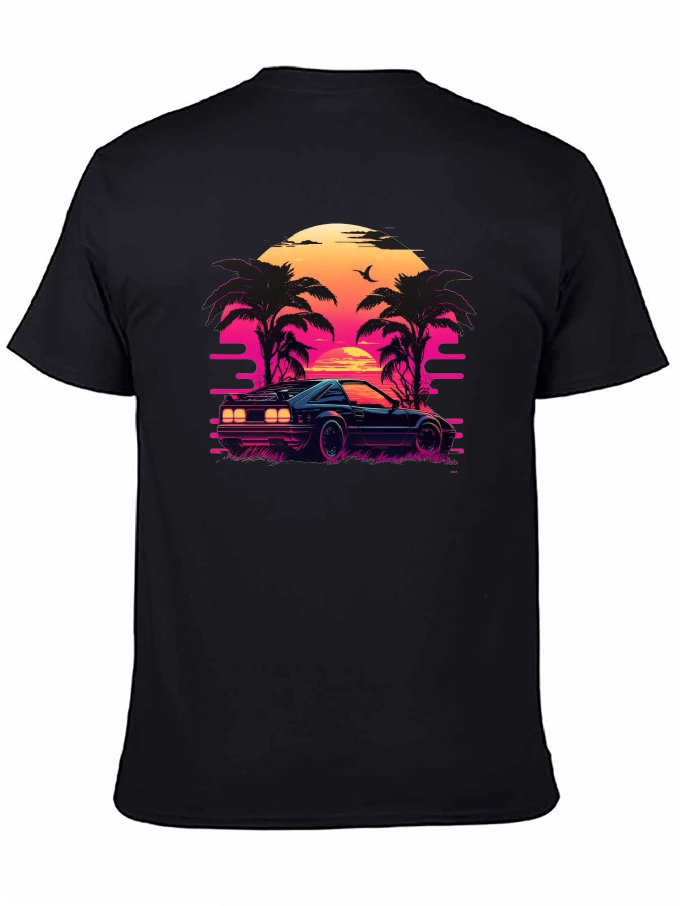 Retro Sunset Ride Black Tee