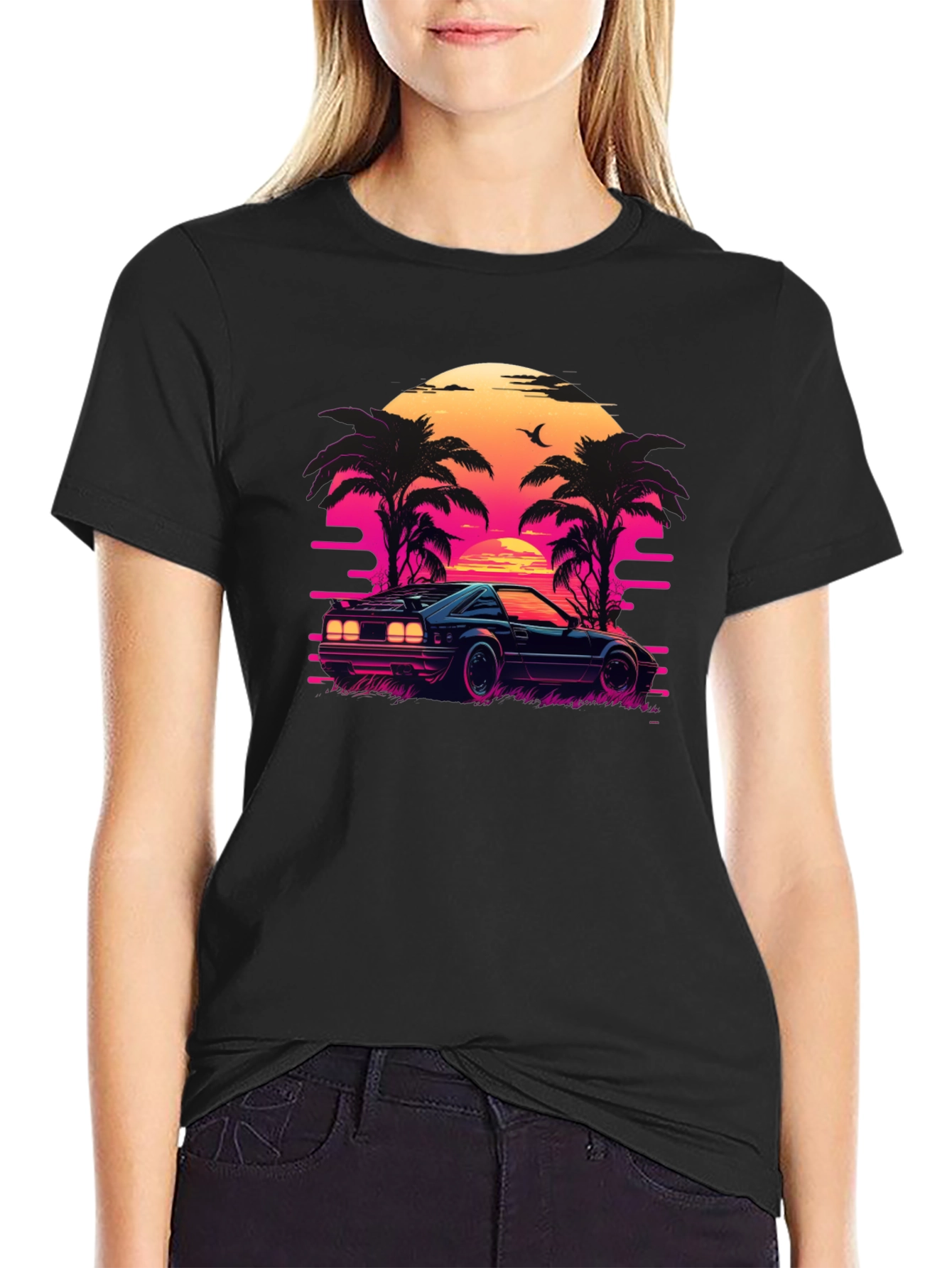 Retro Sunset Ride Black Tee