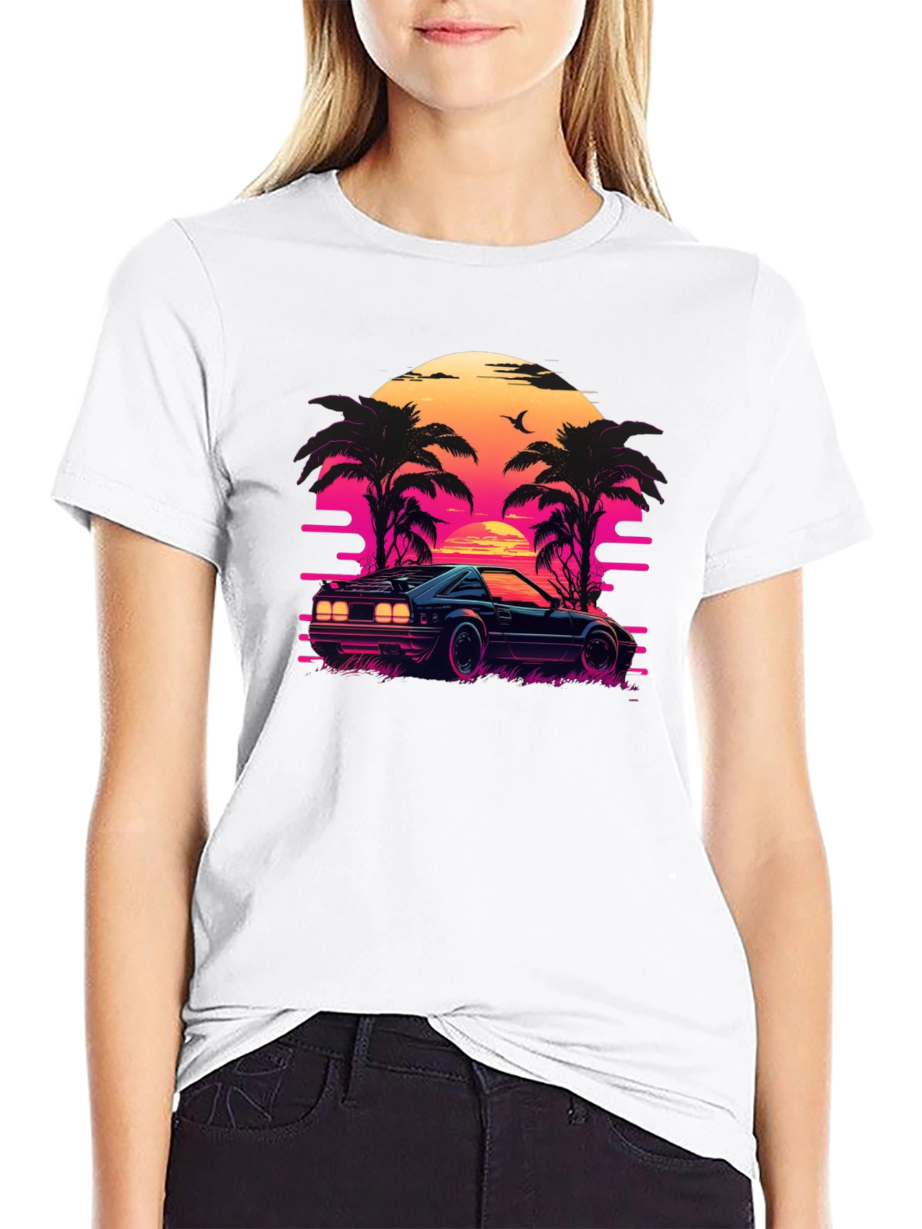 Retro Sunset Ride Black Tee
