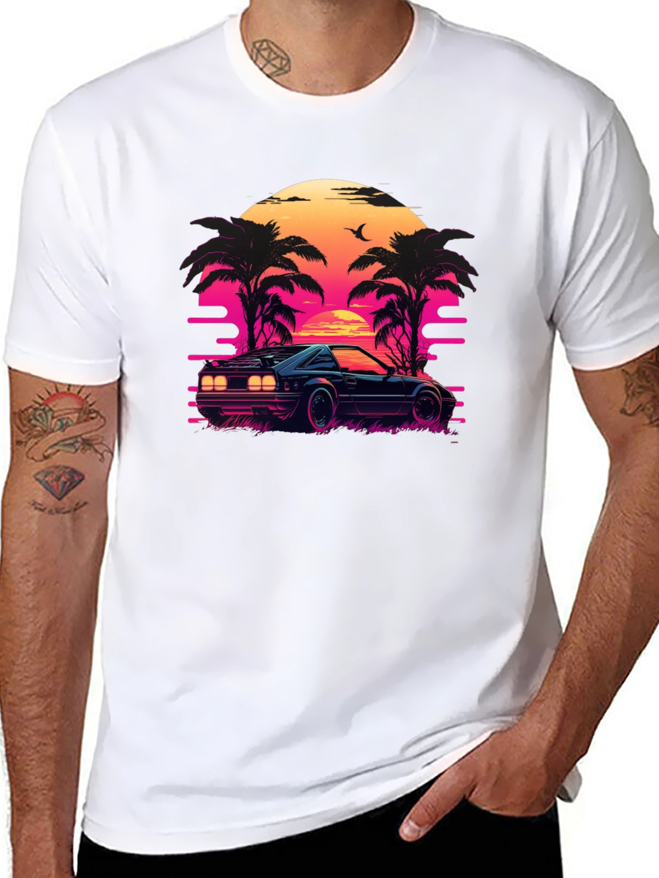 Retro Sunset Ride Black Tee
