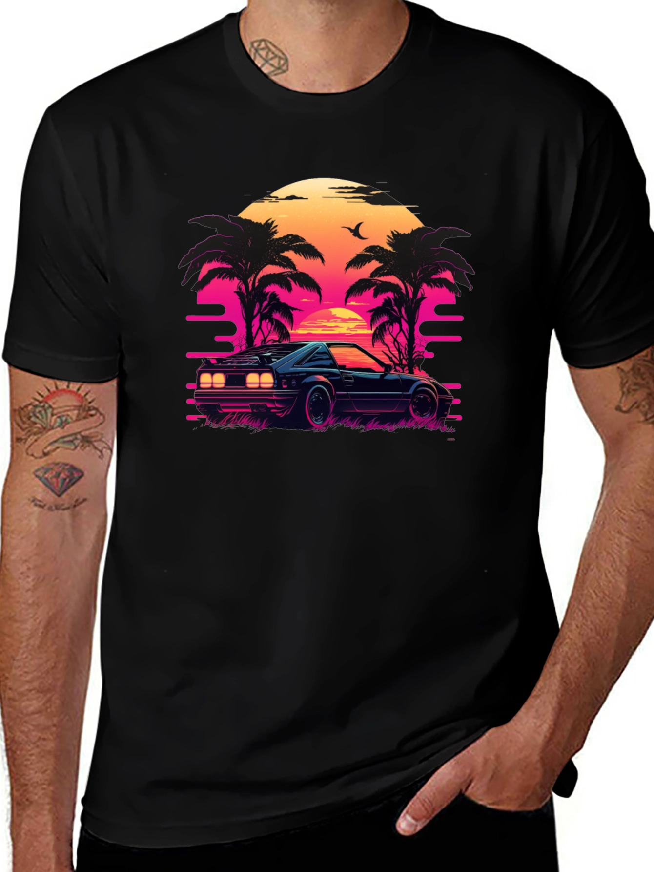 Retro Sunset Ride Black Tee