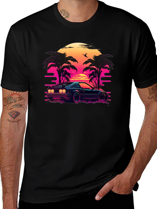 Retro Sunset Ride Black Tee