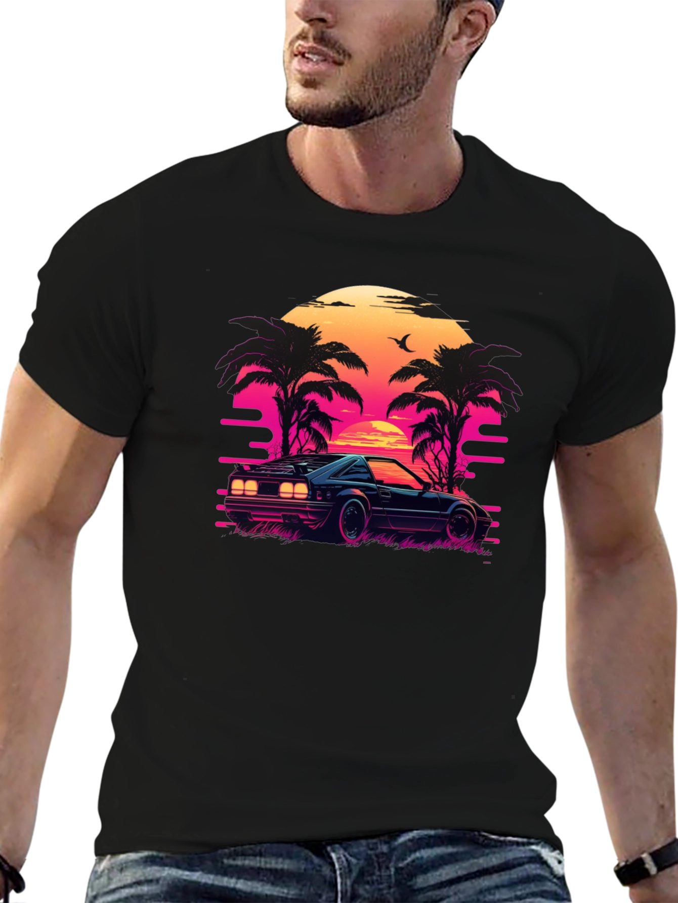 Retro Sunset Ride Black Tee