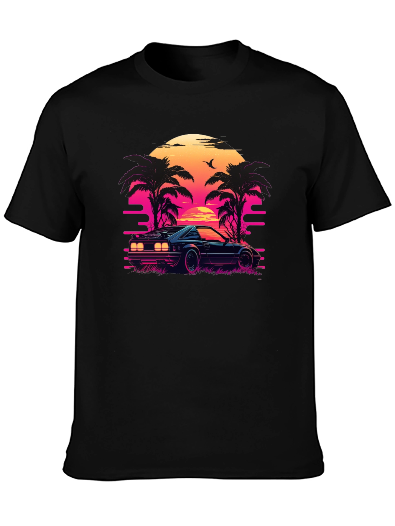 Retro Sunset Ride Black Tee
