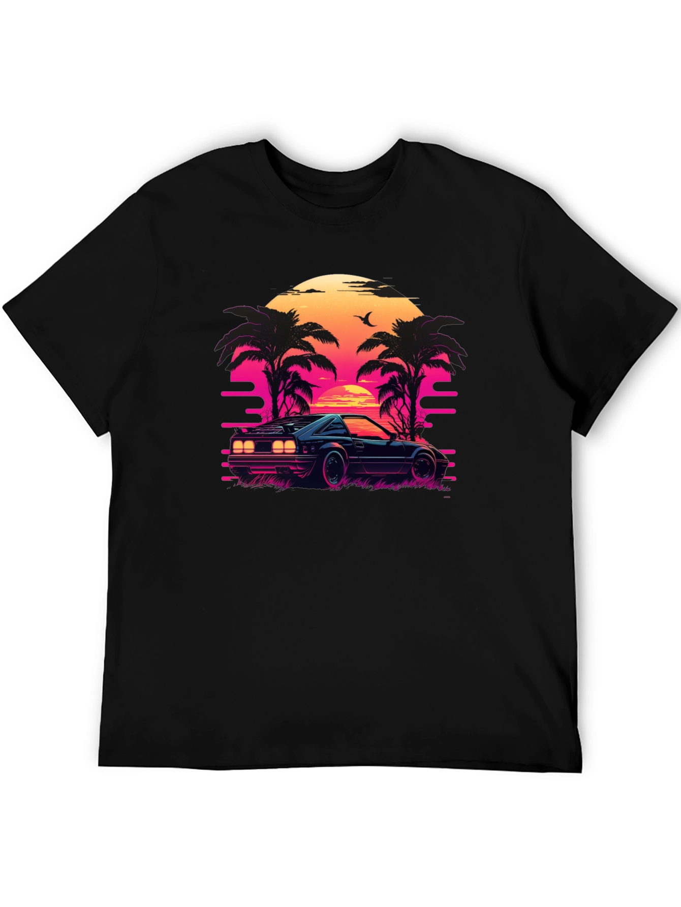 Retro Sunset Ride Black Tee
