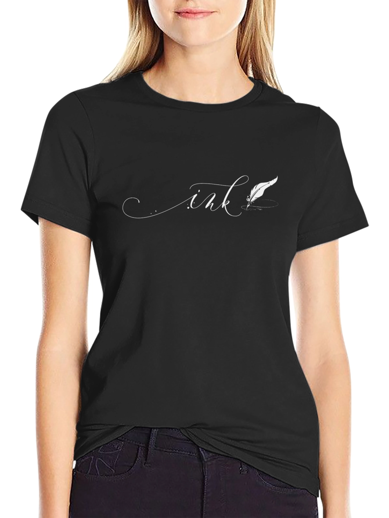 Ink Feather Graphic T-Shirt - Stylish Black Tee