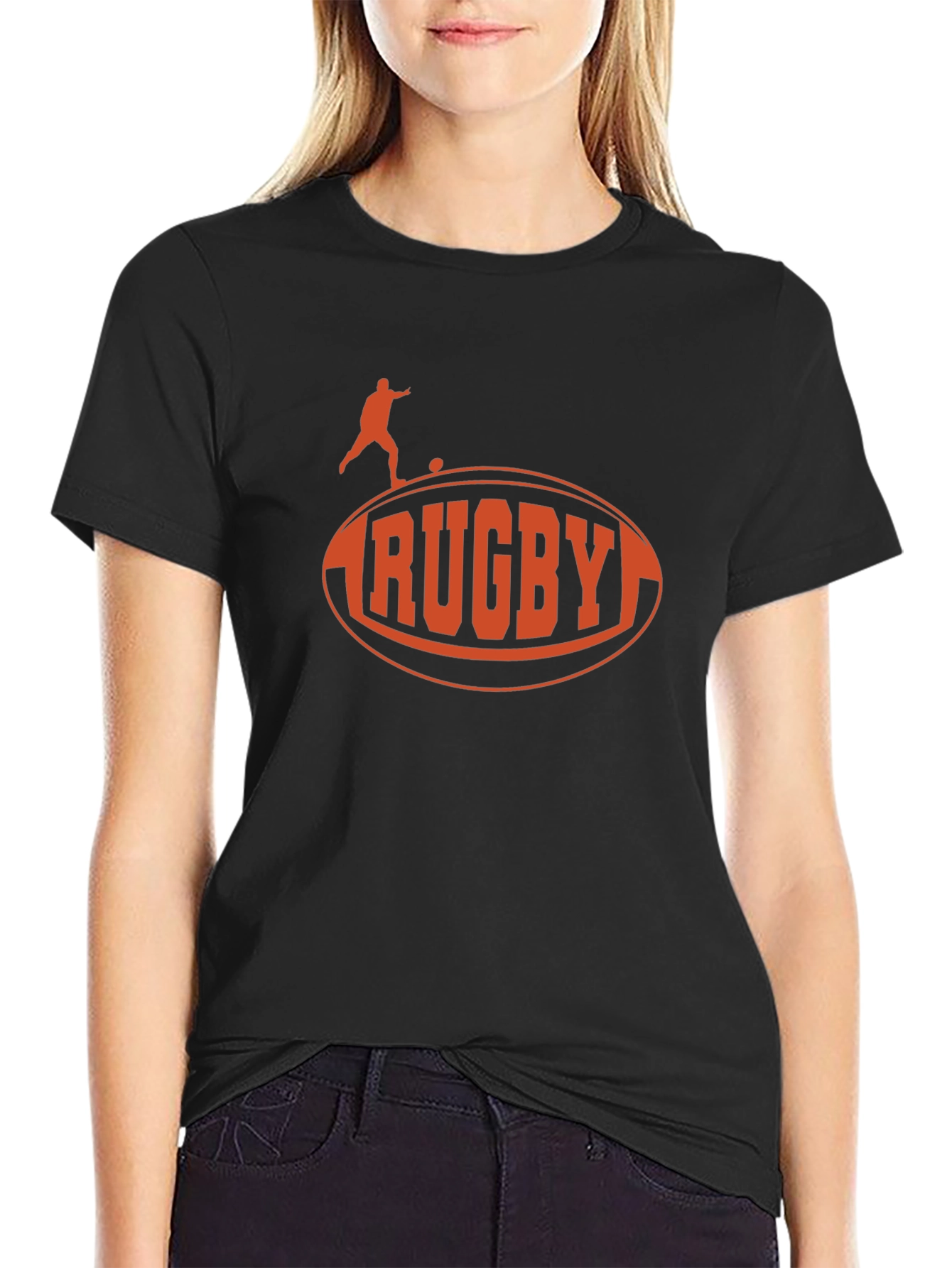 Rugby Graphic Tee - Black Cotton T-Shirt