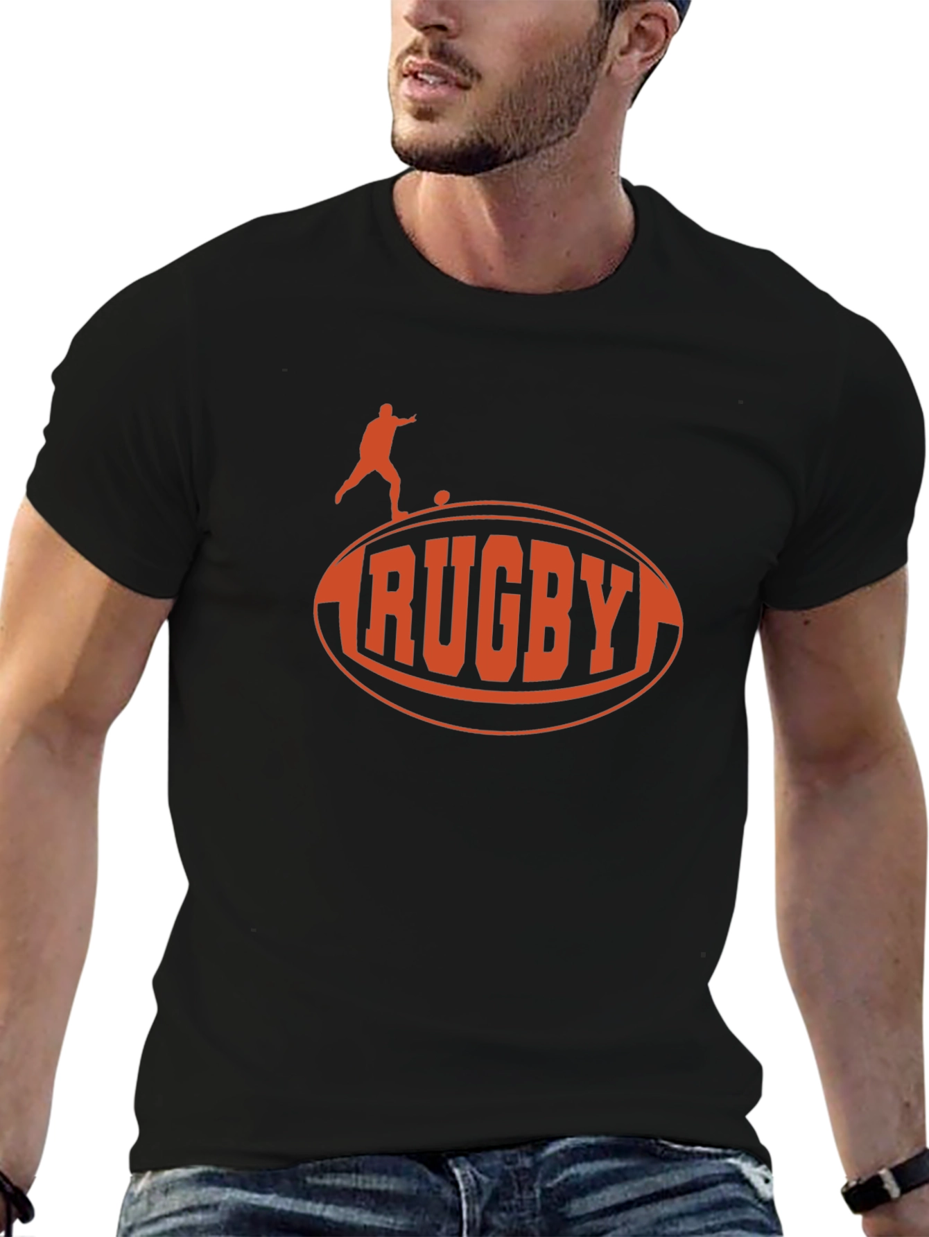Rugby Graphic Tee - Black Cotton T-Shirt