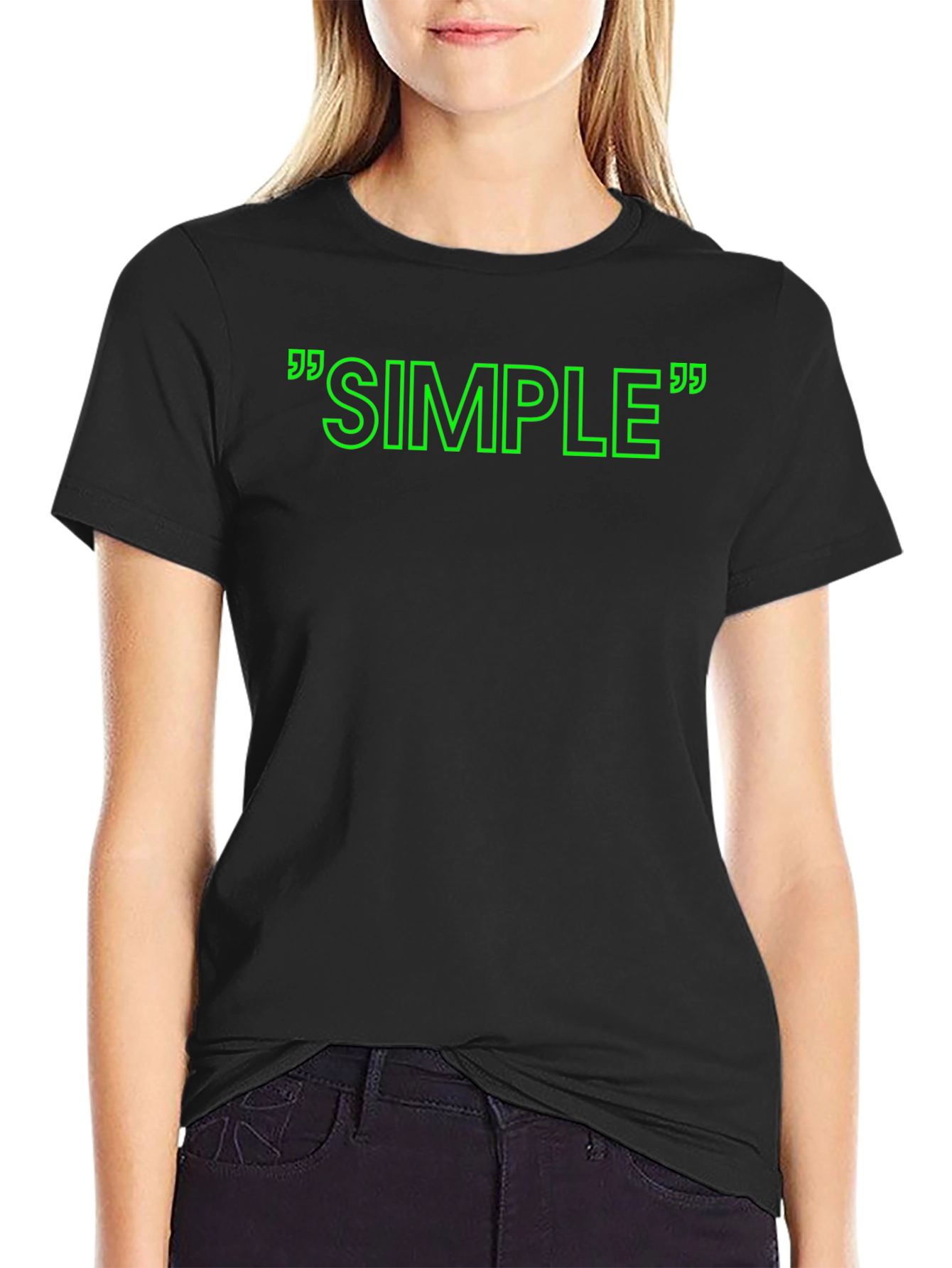 SIMPLE Graphic Print Crew Neck T-Shirt - Black