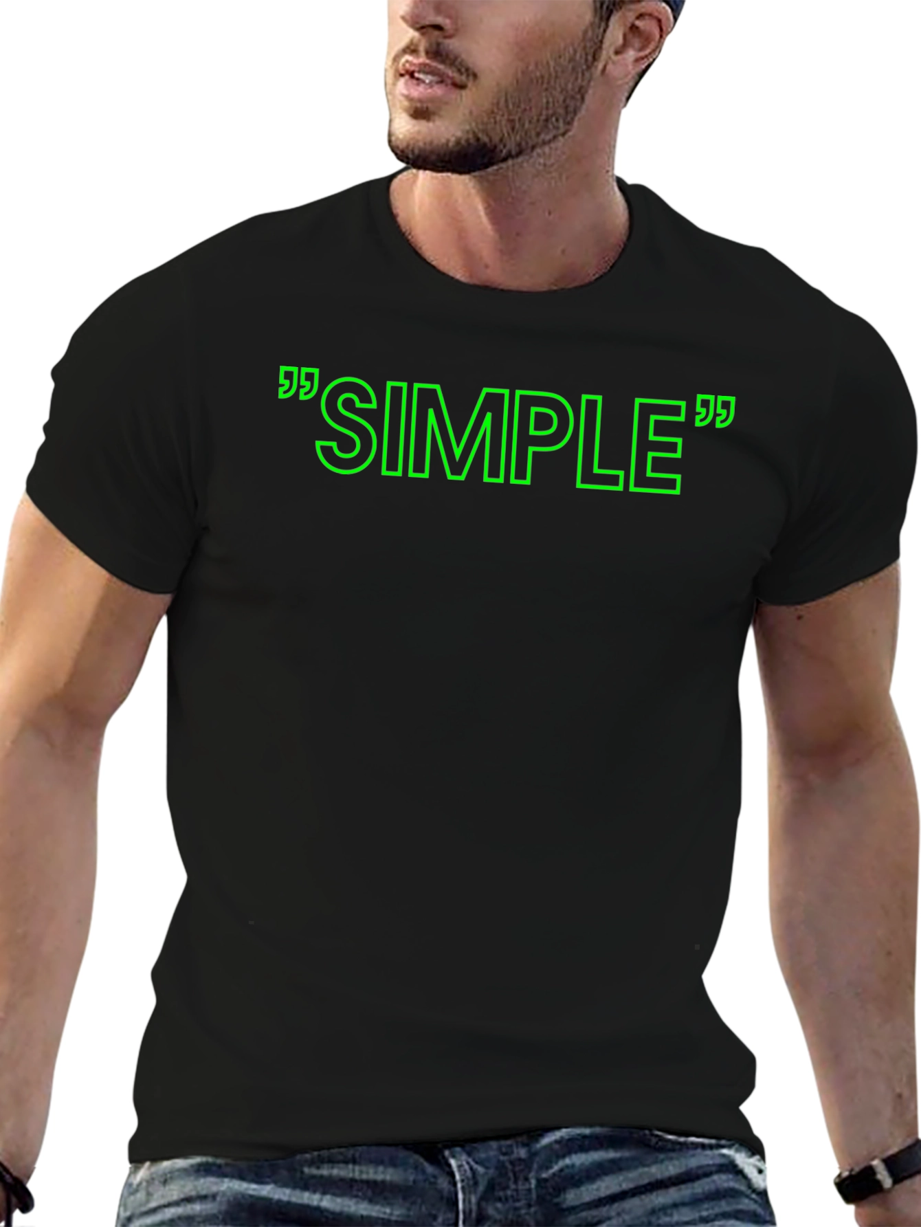 SIMPLE Graphic Print Crew Neck T-Shirt - Black