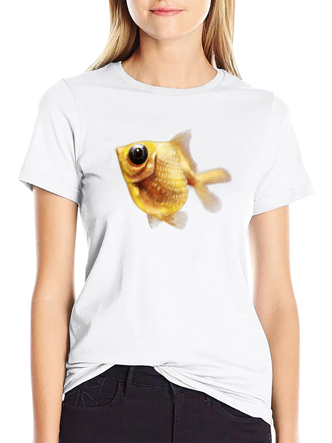 Mens Black T-Shirt with Goldfish Graphic