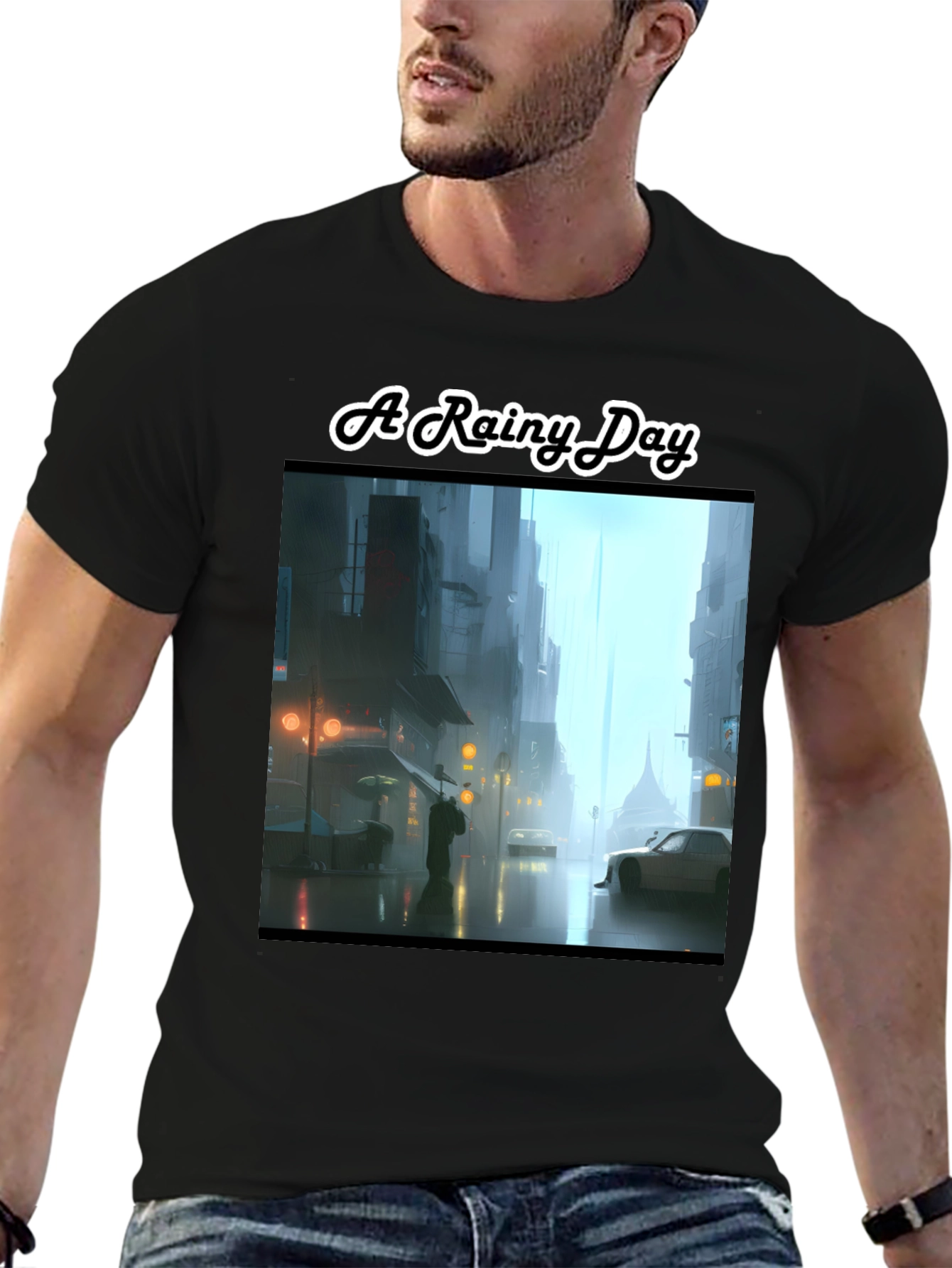 Rainy Day Cityscape Graphic Tee - Stylish & Unique