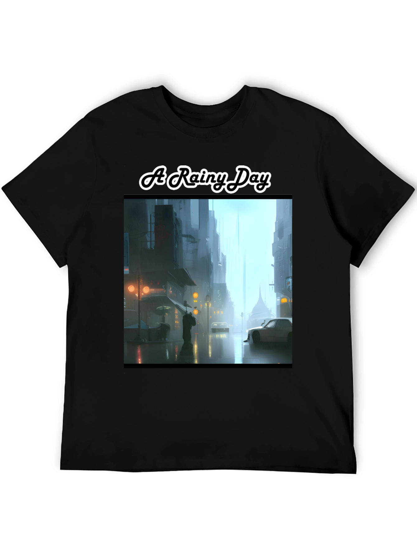 Rainy Day Cityscape Graphic Tee - Stylish & Unique