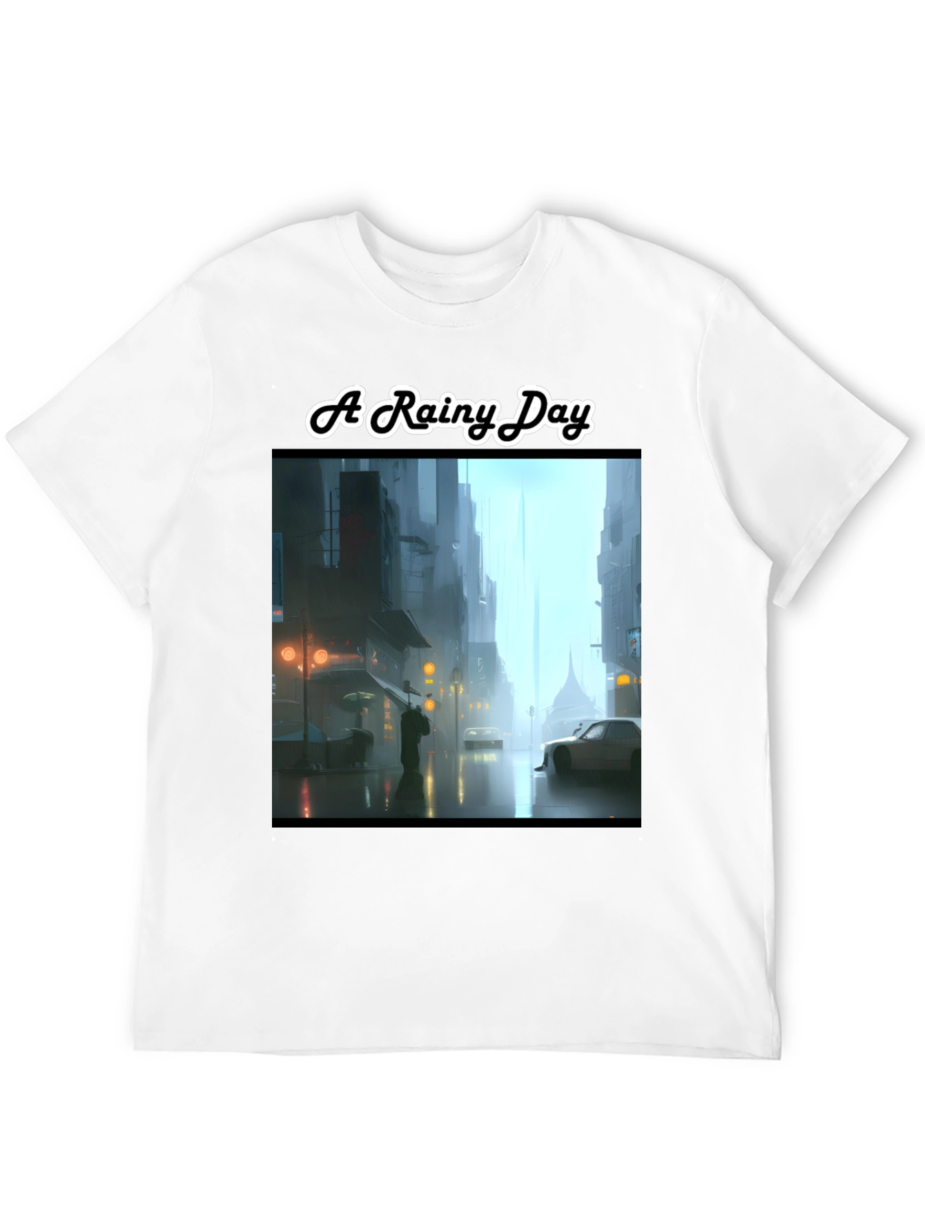 Rainy Day Cityscape Graphic Tee - Stylish & Unique