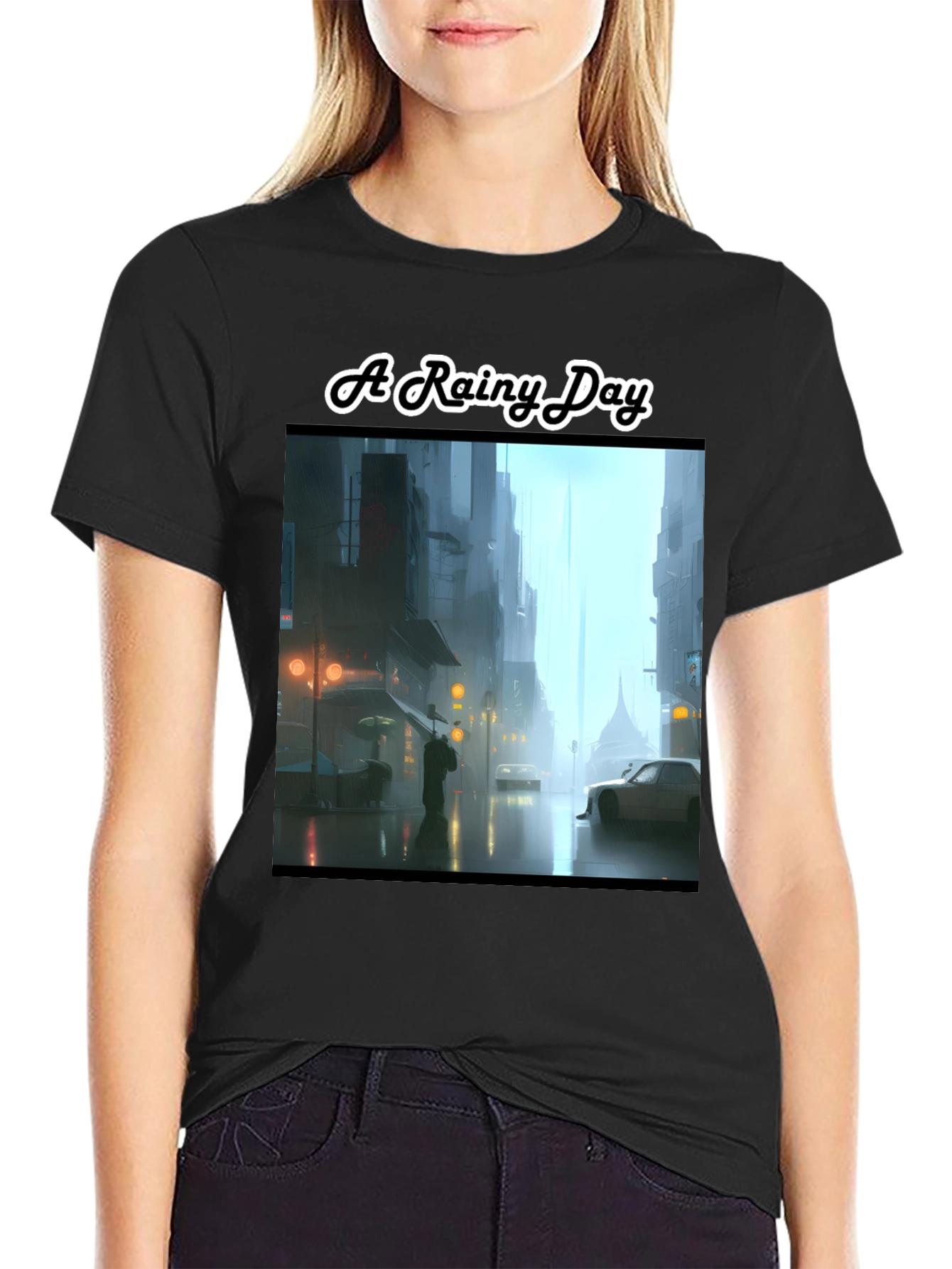 Rainy Day Cityscape Graphic Tee - Stylish & Unique