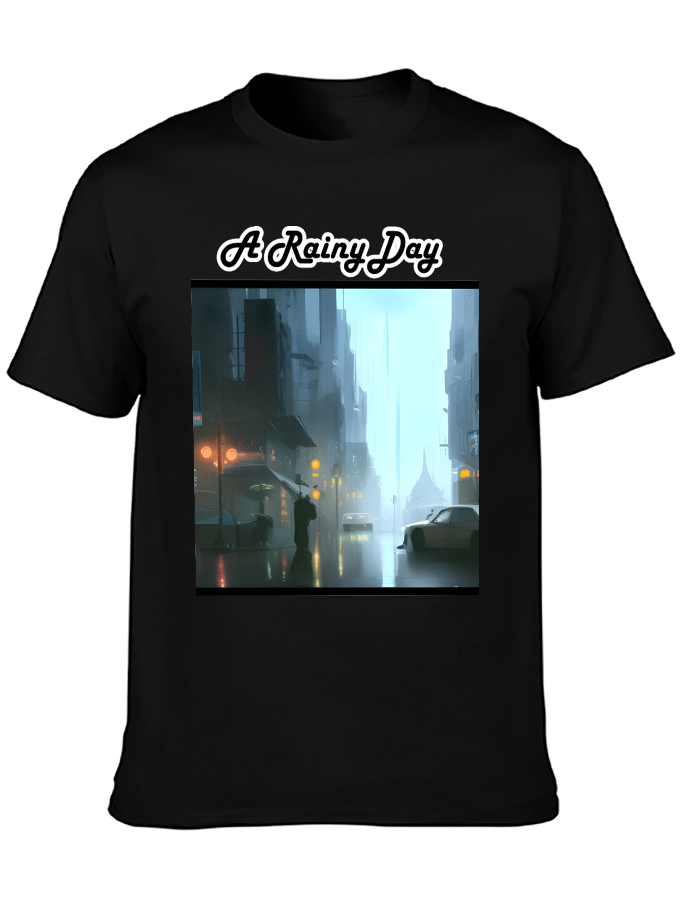 Rainy Day Cityscape Graphic Tee - Stylish & Unique