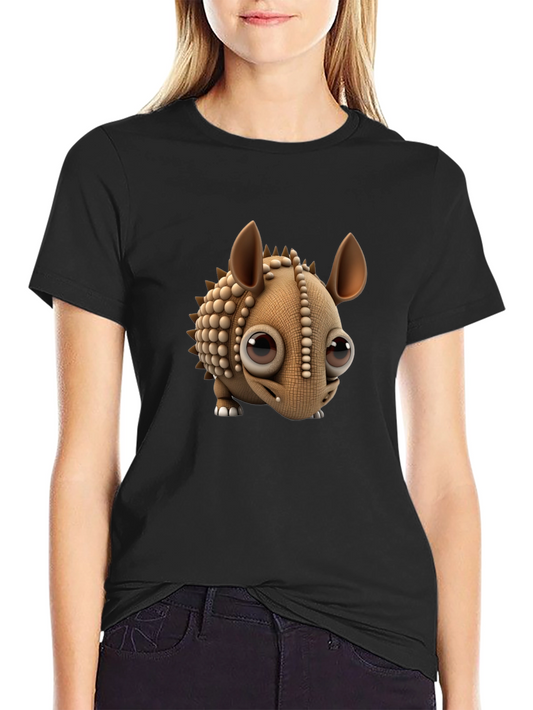 Cartoon Armadillo Graphic Tee - Black Crew Neck