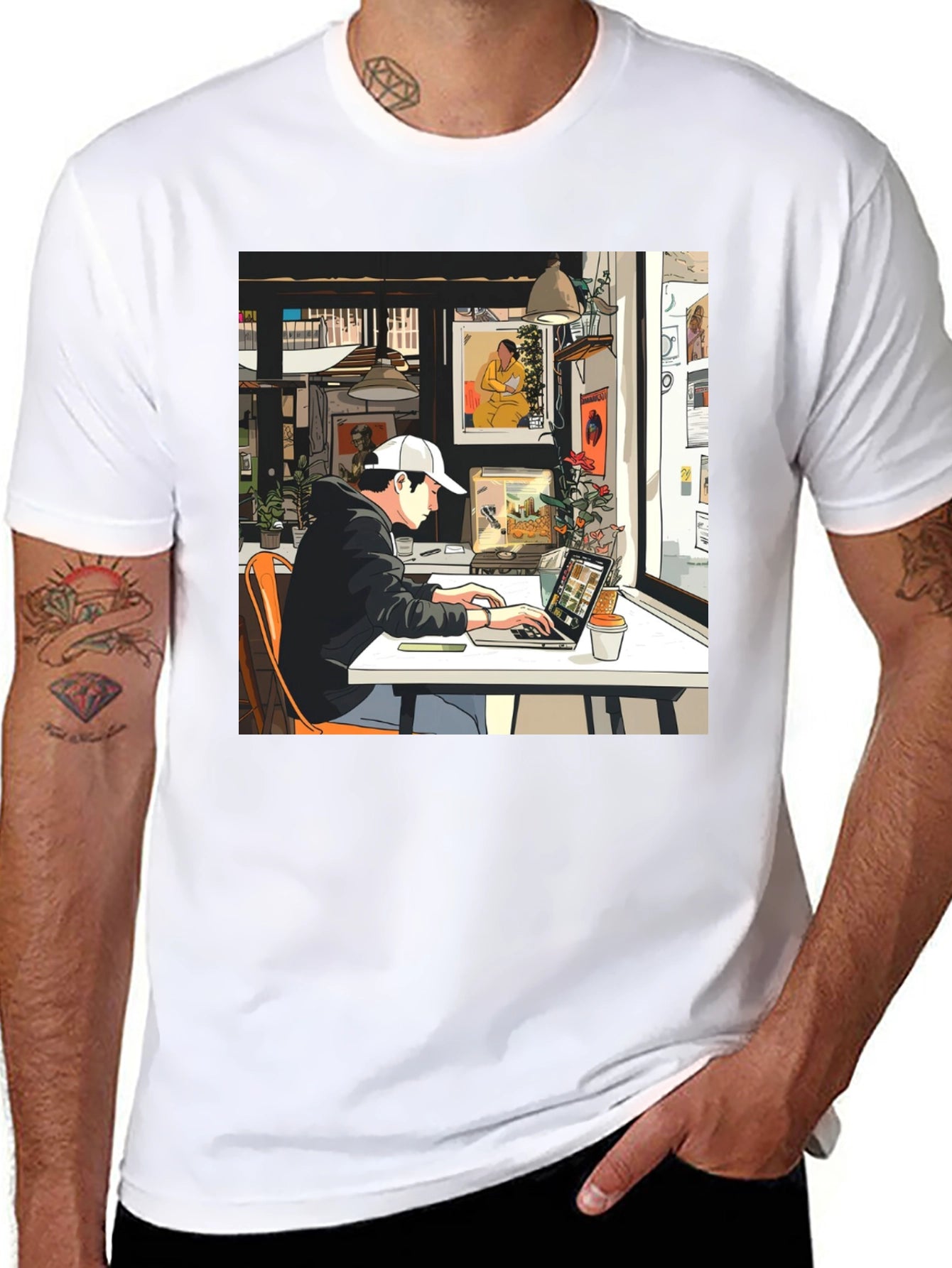 Mens Black T-Shirt with Digital Art Design