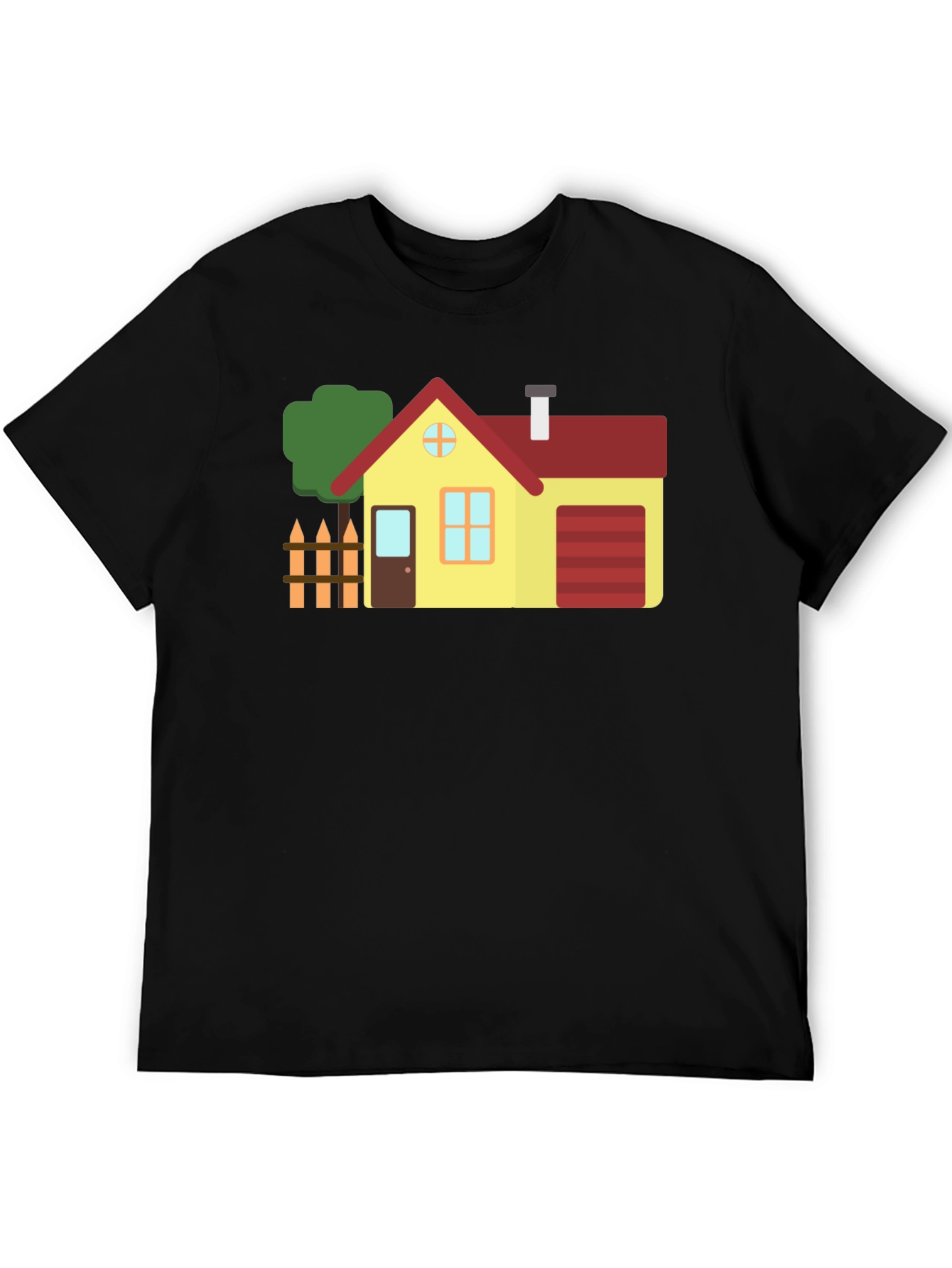 Cartoon House Graphic Tee Black Cotton Shirt