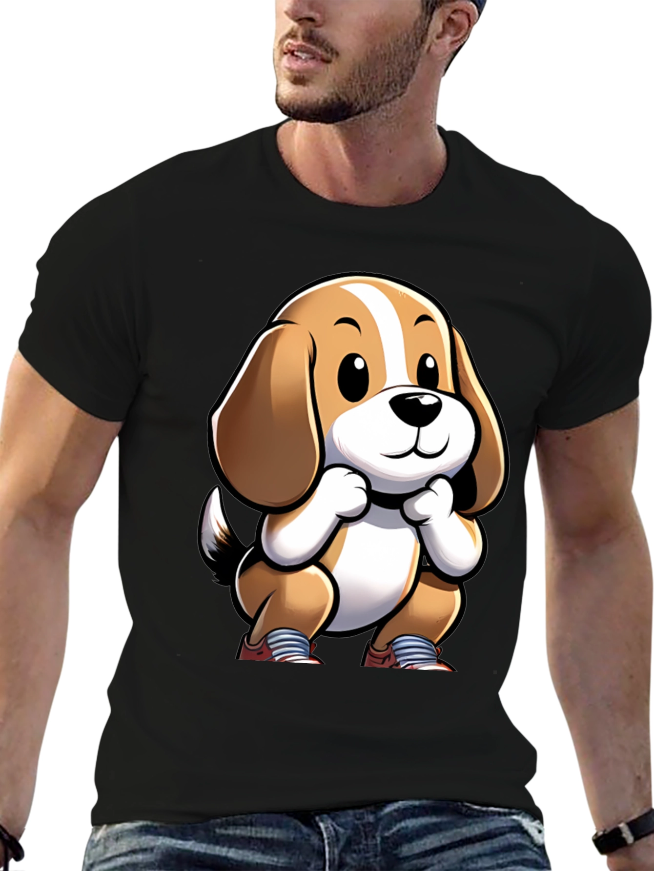 Cartoon Dog Graphic Tee - Unisex Black T-Shirt