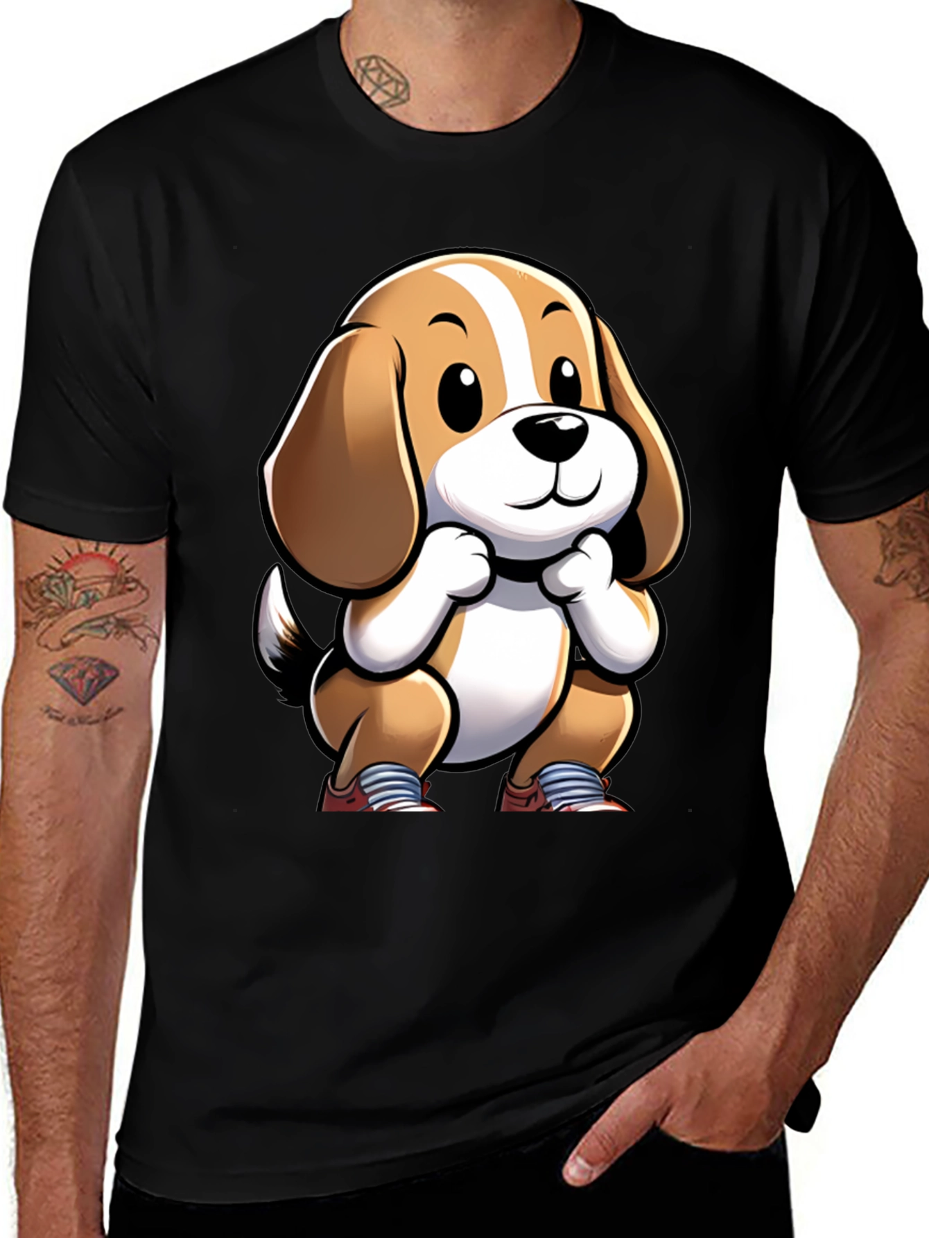 Cartoon Dog Graphic Tee - Unisex Black T-Shirt