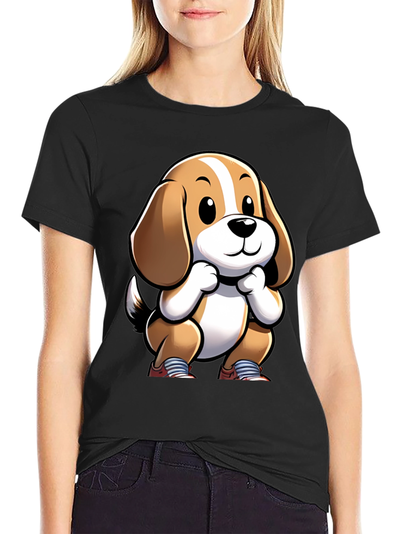 Cartoon Dog Graphic Tee - Unisex Black T-Shirt