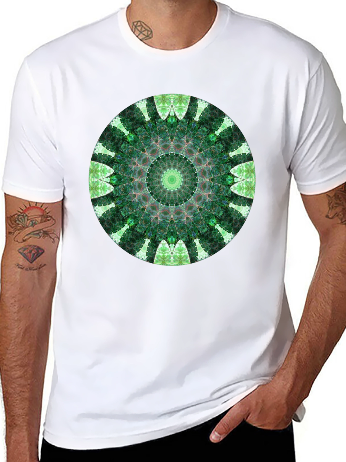 Green Mandala Graphic Black T-Shirt