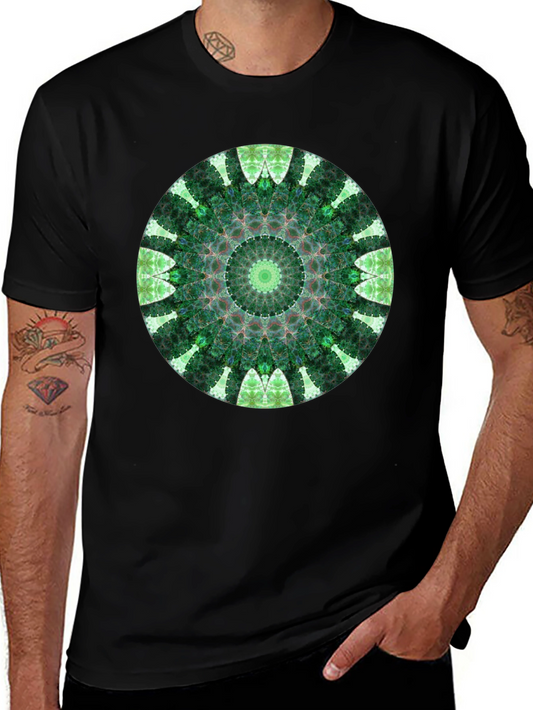 Green Mandala Graphic Black T-Shirt