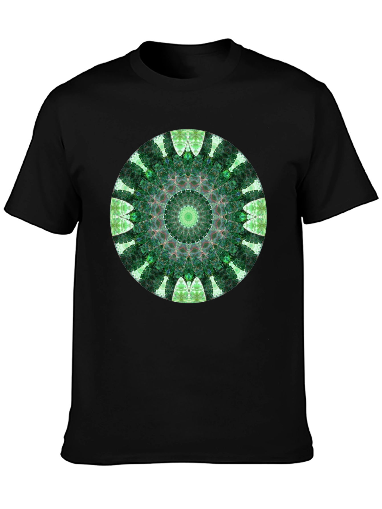 Green Mandala Graphic Black T-Shirt