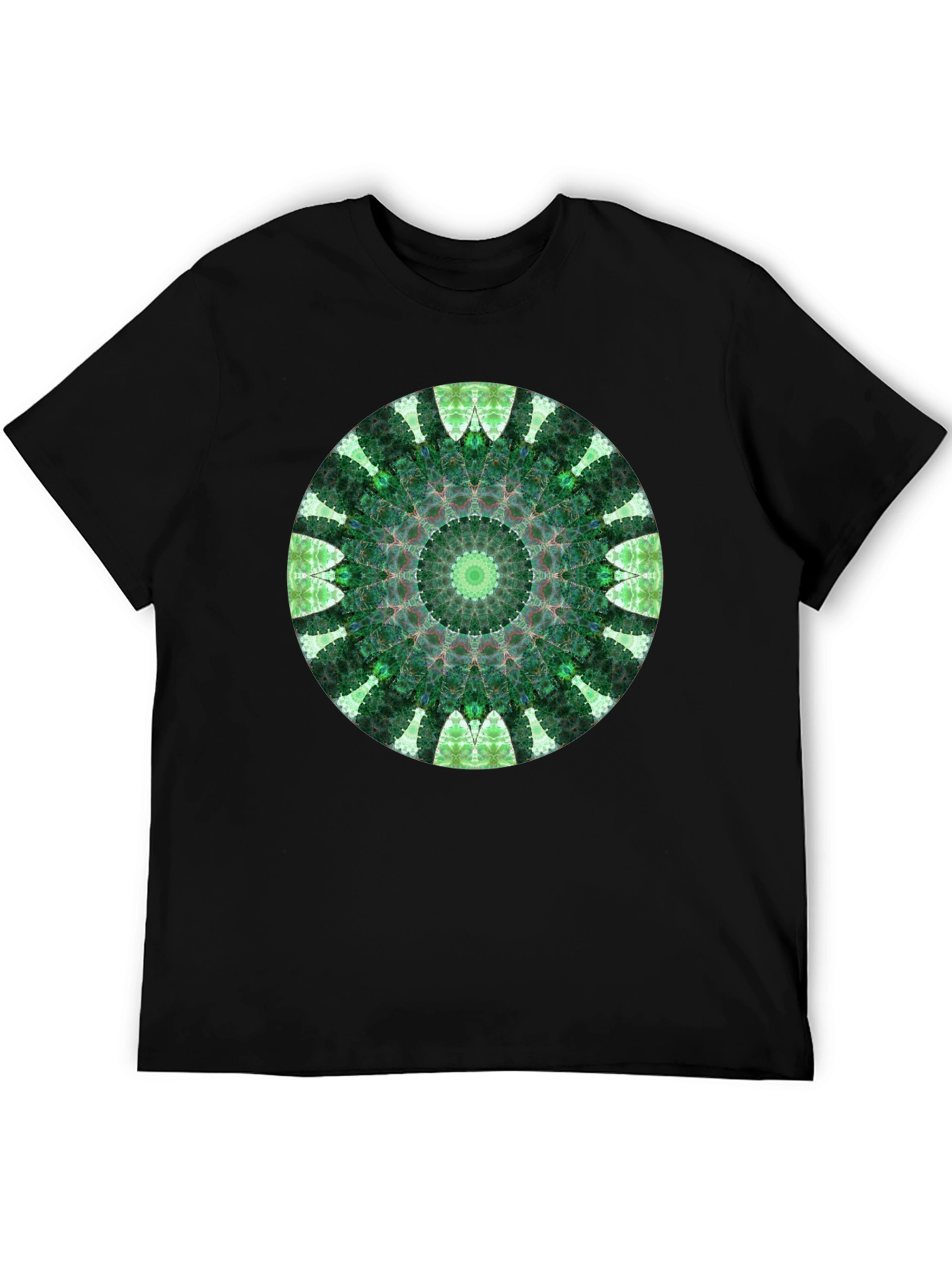 Green Mandala Graphic Black T-Shirt
