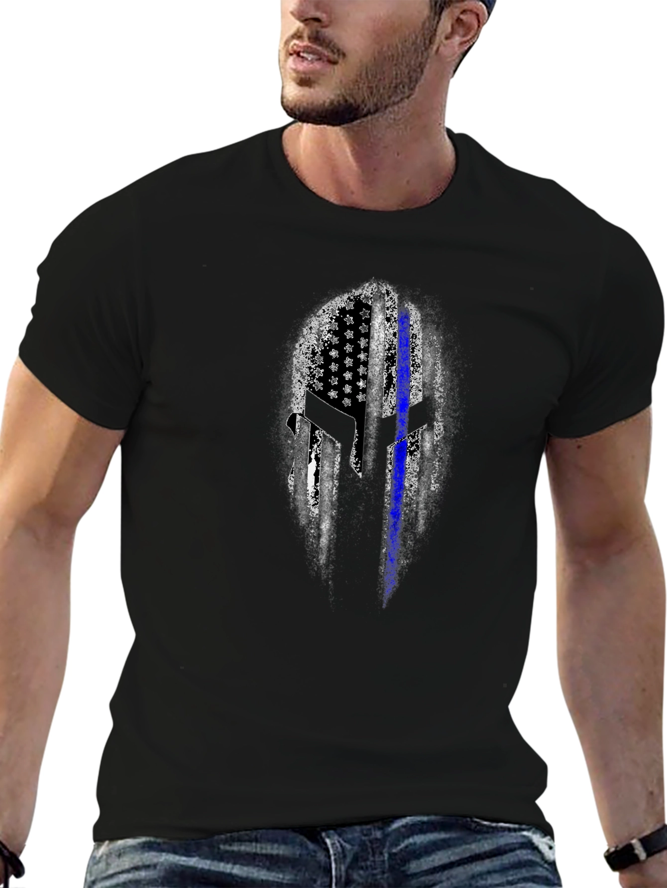 Thin Blue Line Spartan Helmet T-Shirt