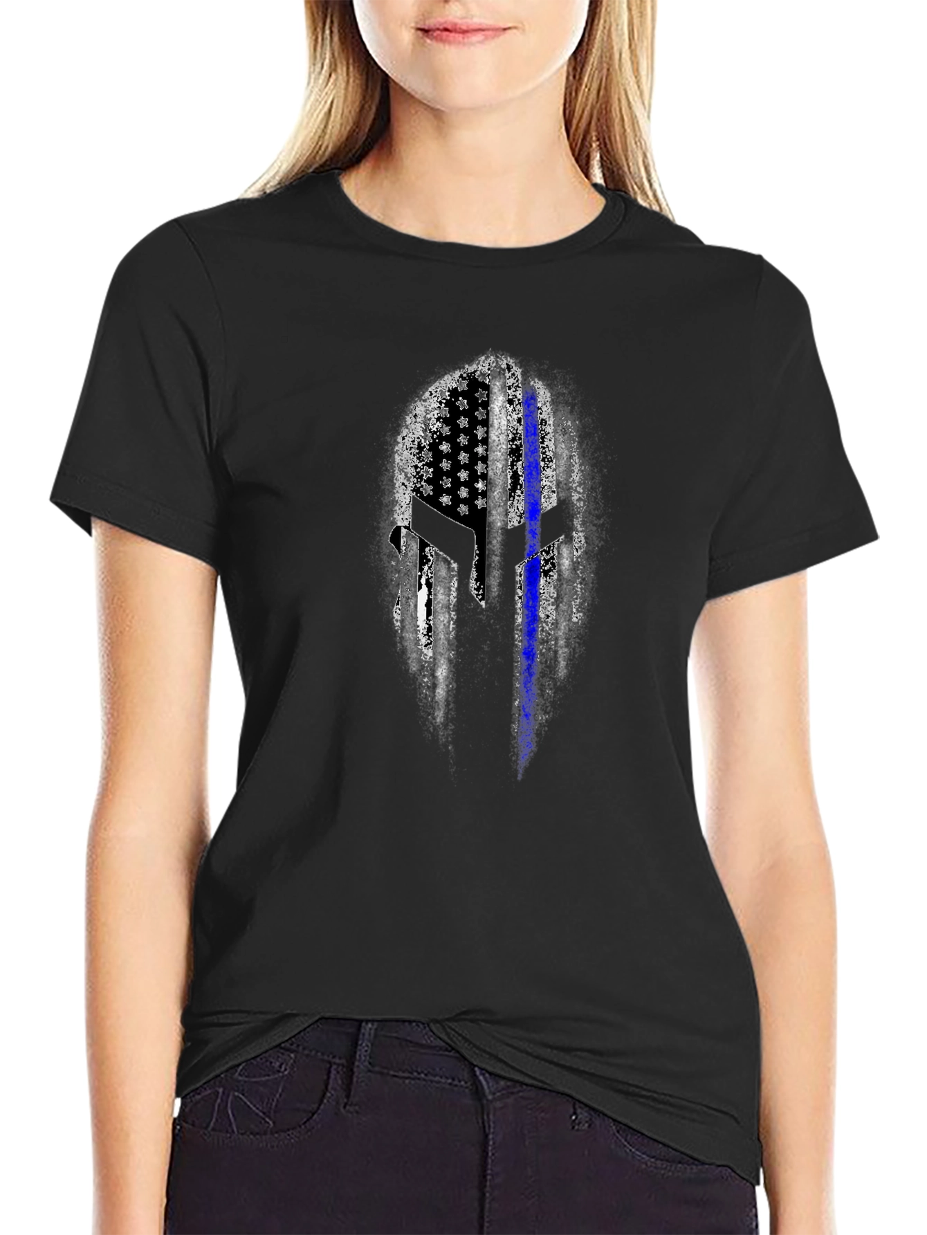 Thin Blue Line Spartan Helmet T-Shirt