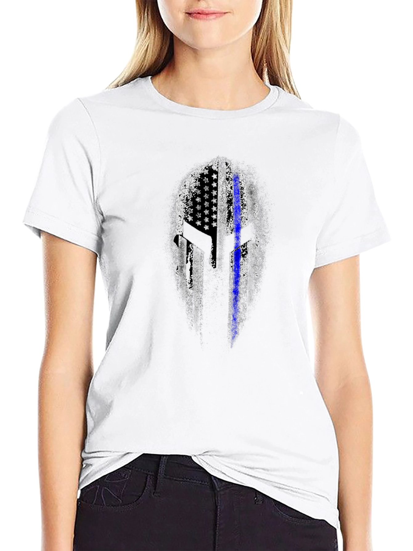 Thin Blue Line Spartan Helmet T-Shirt