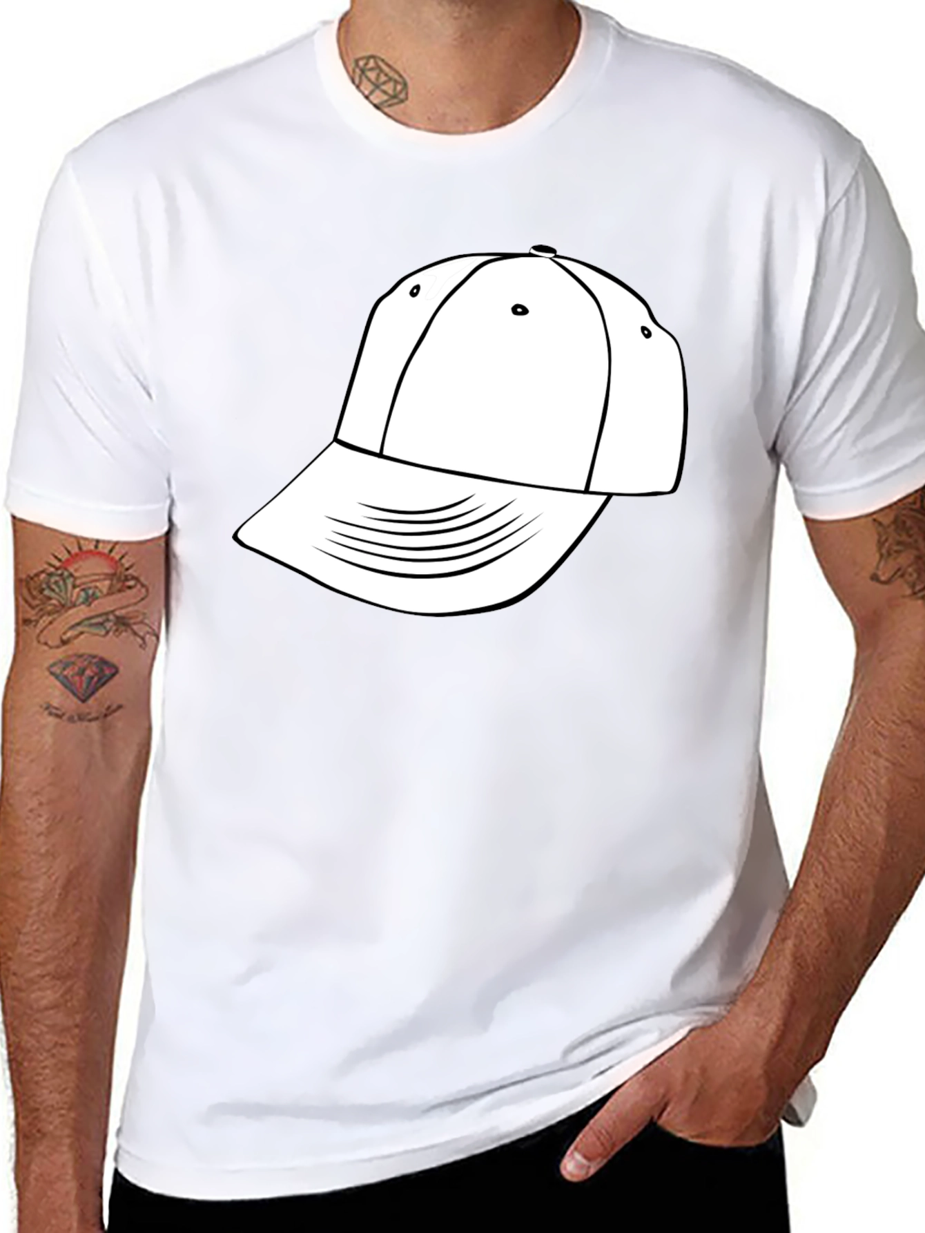 Cool Black T-Shirt with White Hat Graphic