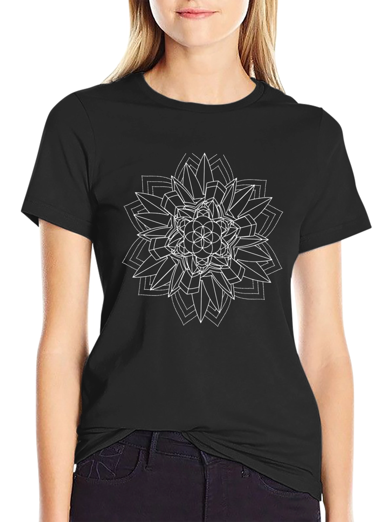Geometric Mandala T-Shirt - Black Cotton Tee