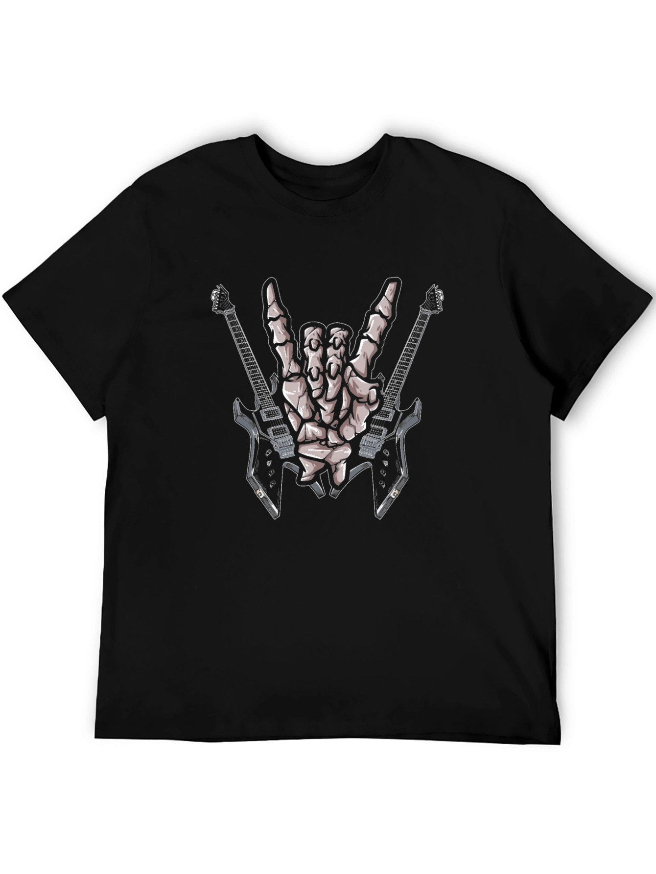 Rock On Skeleton Hand & Guitars Graphic Tee
