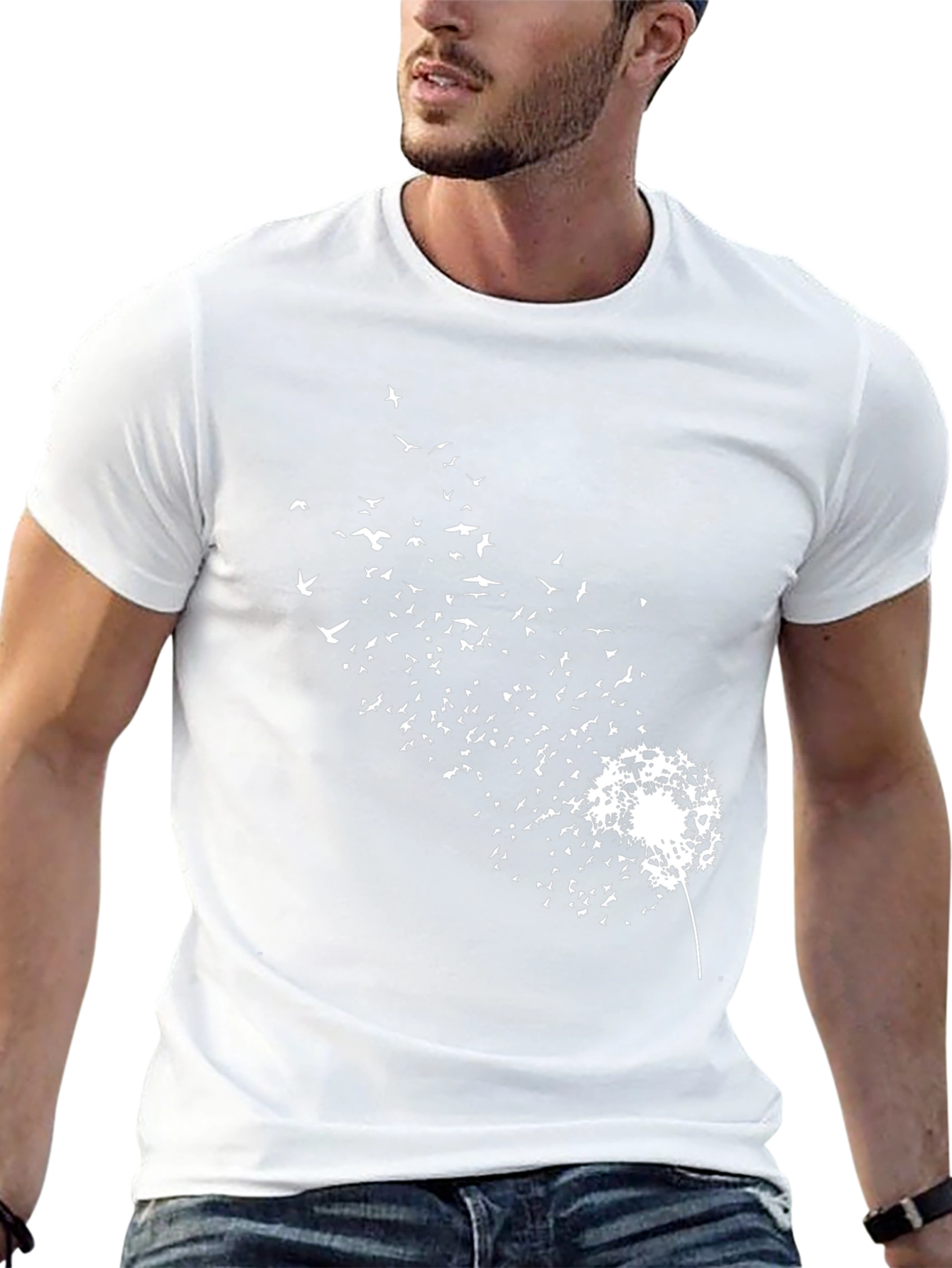 Dandelion Bird Print Black T-Shirt