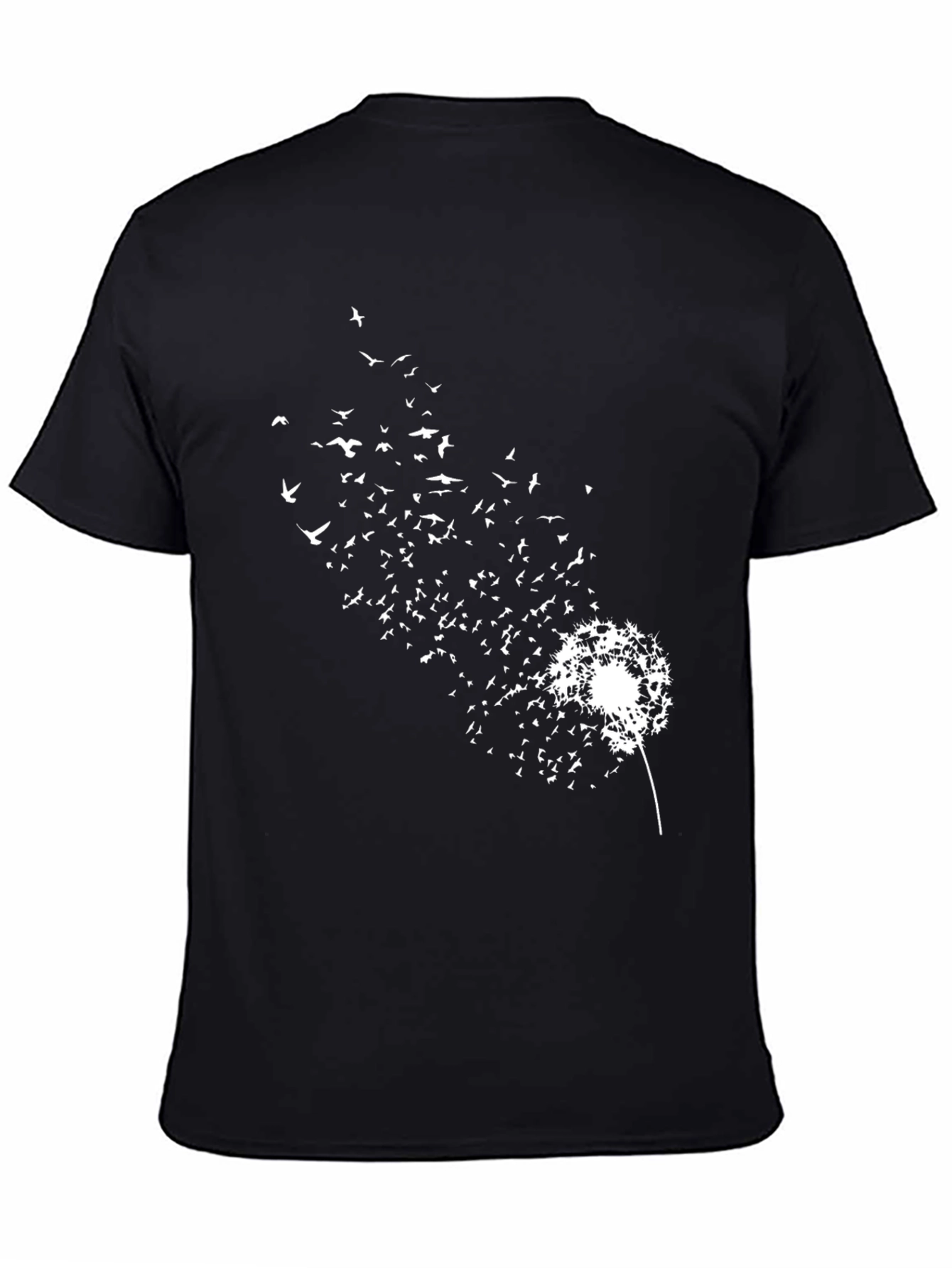 Dandelion Bird Print Black T-Shirt